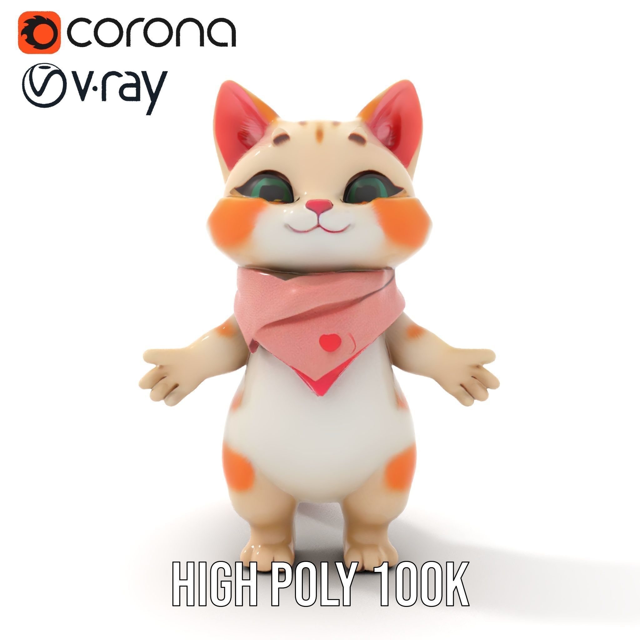 Playful Kitten with Bandana Rigged and Animated Model Low-poly 3D model_23