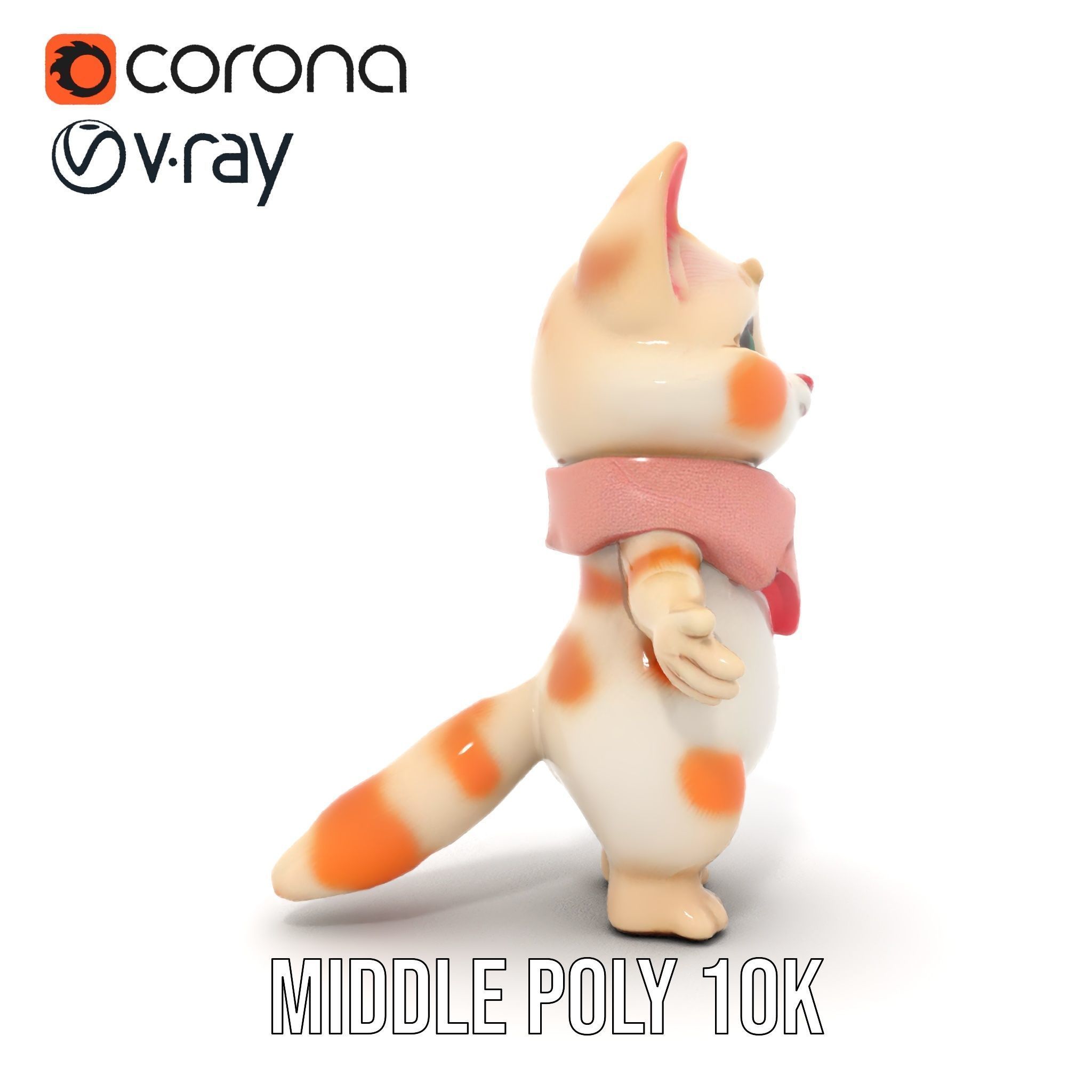 Playful Kitten with Bandana Rigged and Animated Model Low-poly 3D model_27
