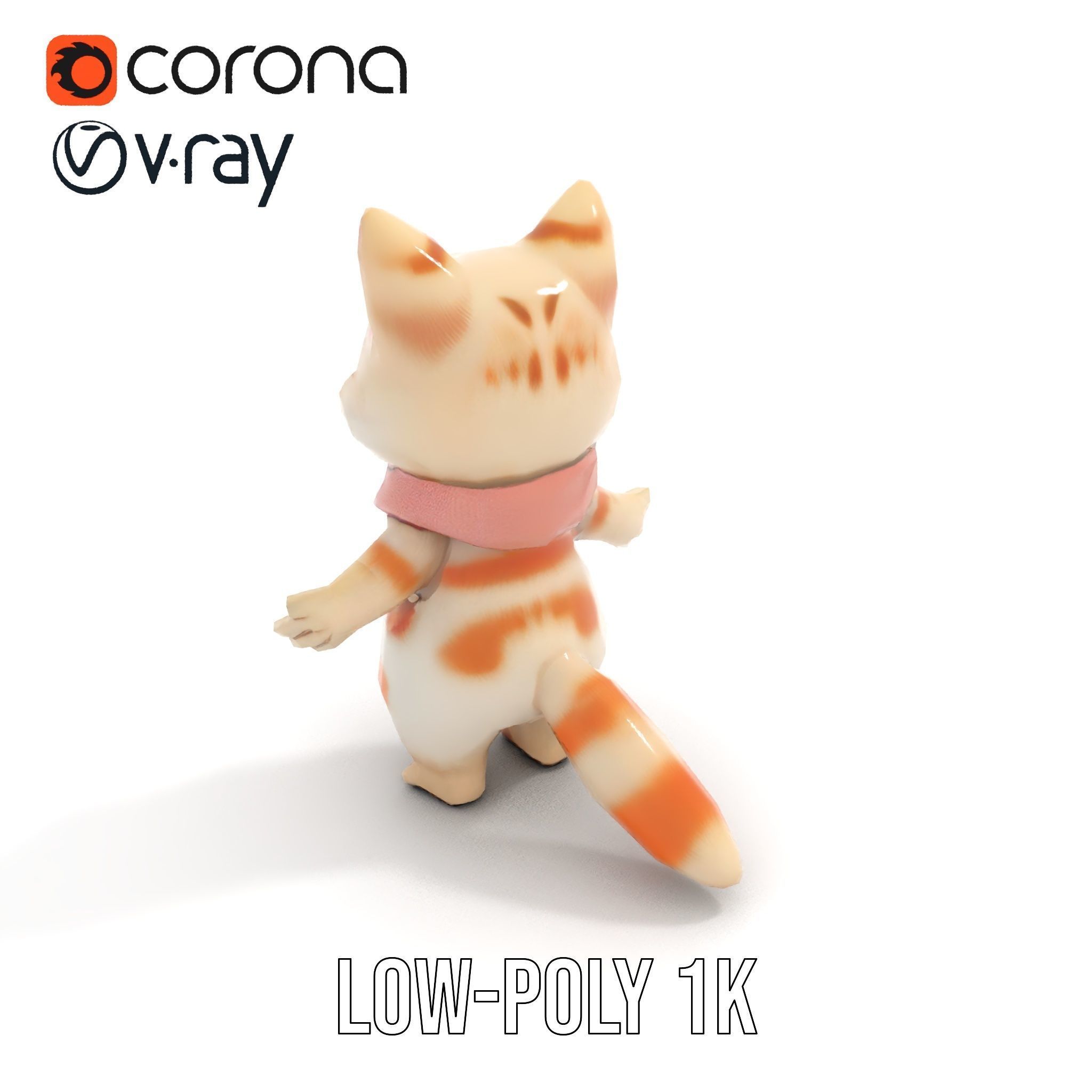 Playful Kitten with Bandana Rigged and Animated Model Low-poly 3D model_14