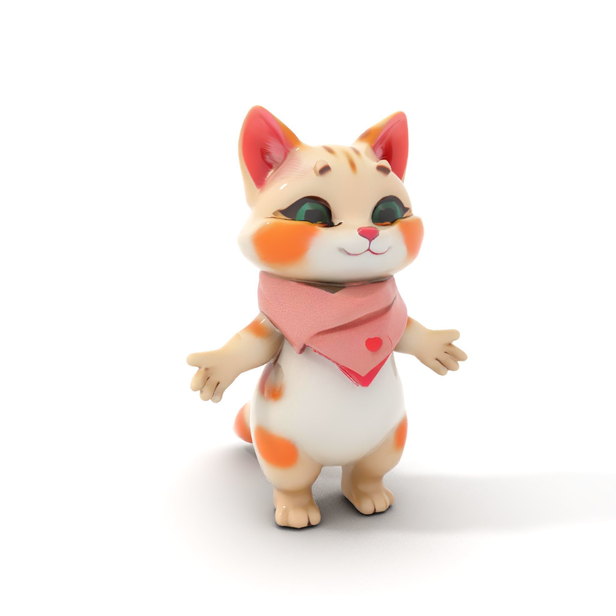 Playful Kitten with Bandana Rigged and Animated Model Low-poly 3D model_10