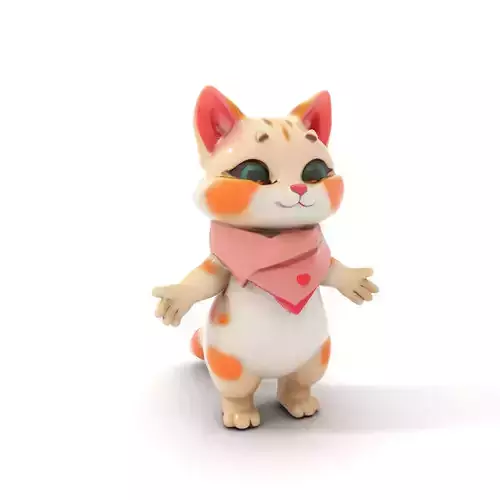 Playful Kitten with Bandana Rigged and Animated Model Low-poly 3D model