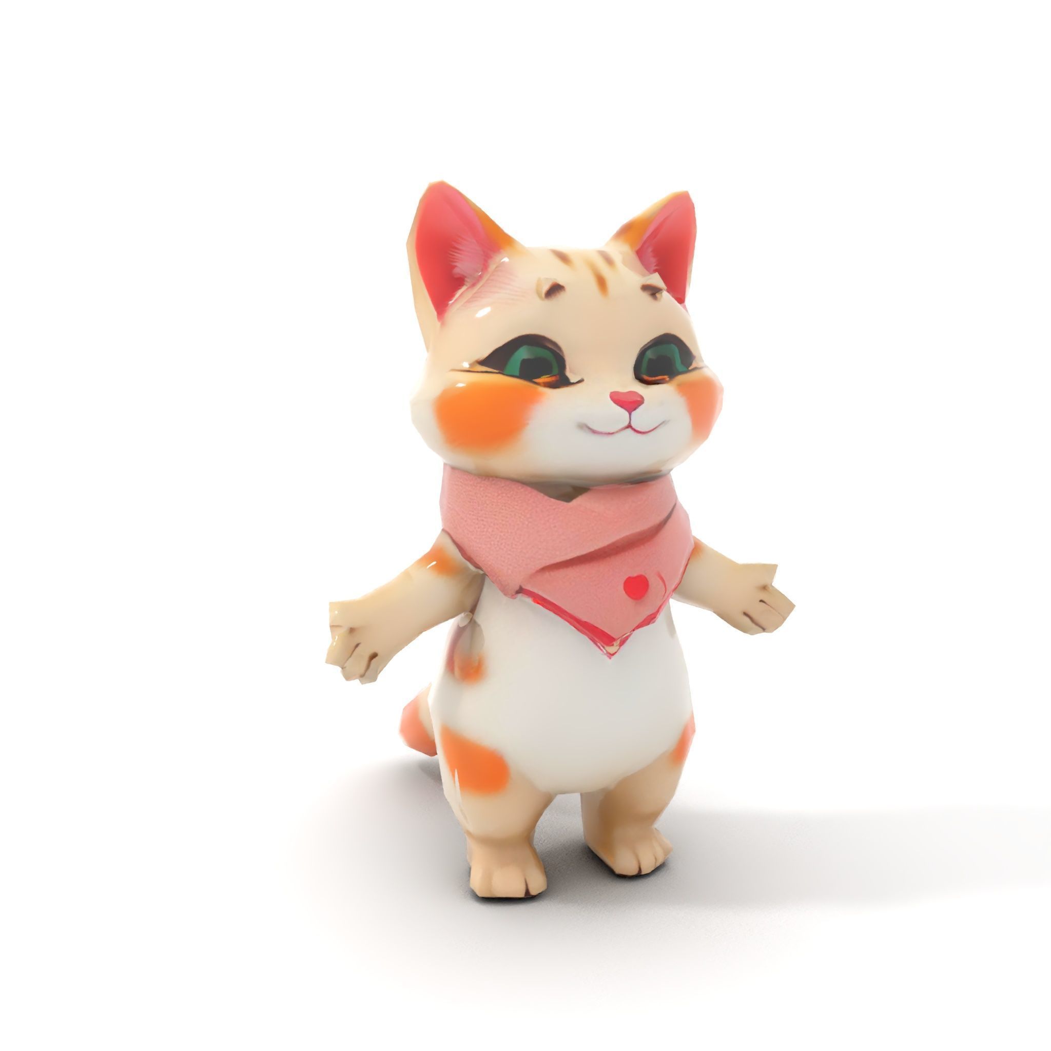 Playful Kitten with Bandana Rigged and Animated Model Low-poly 3D model_17