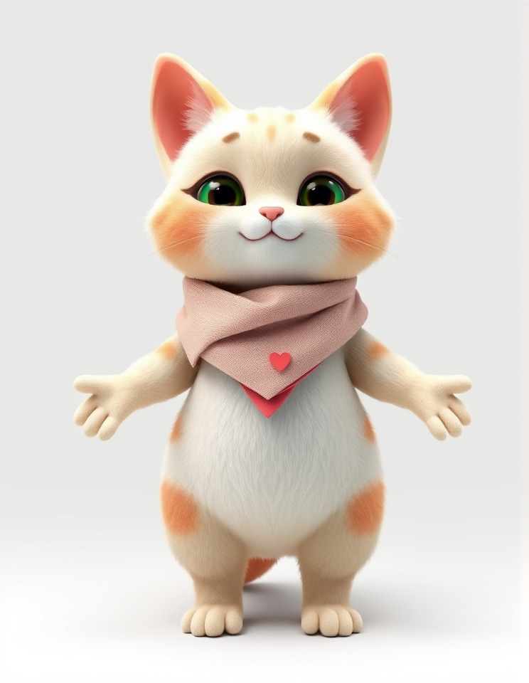 Playful Kitten with Bandana Rigged and Animated Model Low-poly 3D model_3