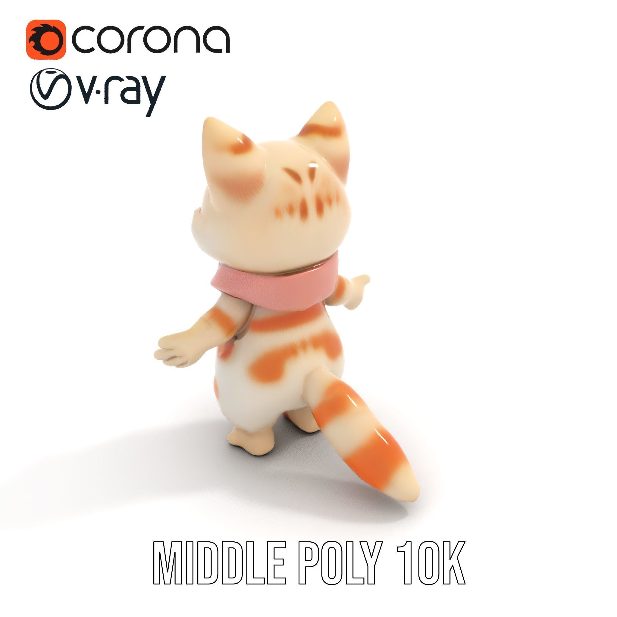 Playful Kitten with Bandana Rigged and Animated Model Low-poly 3D model_19