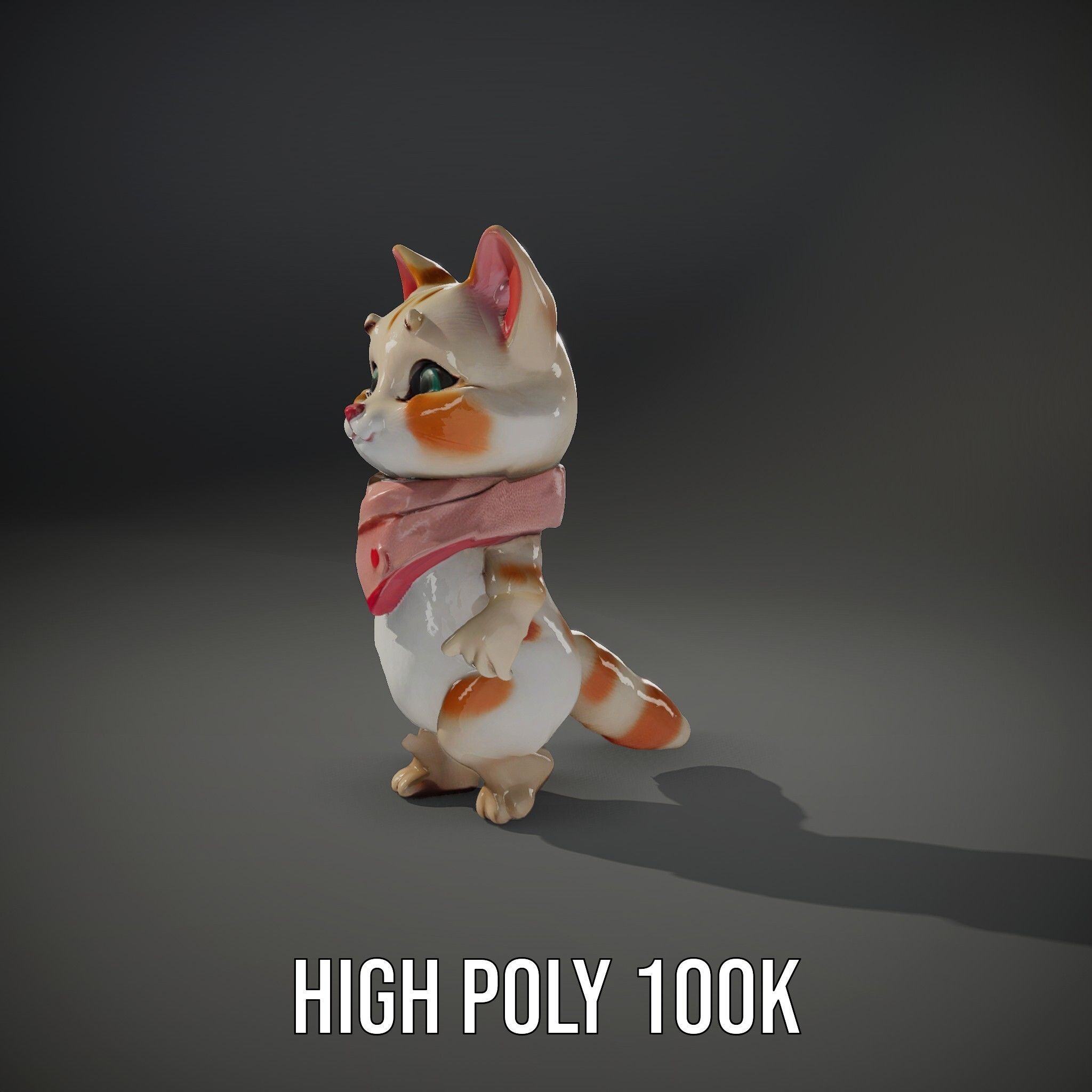 Playful Kitten with Bandana Rigged and Animated Model Low-poly 3D model_15