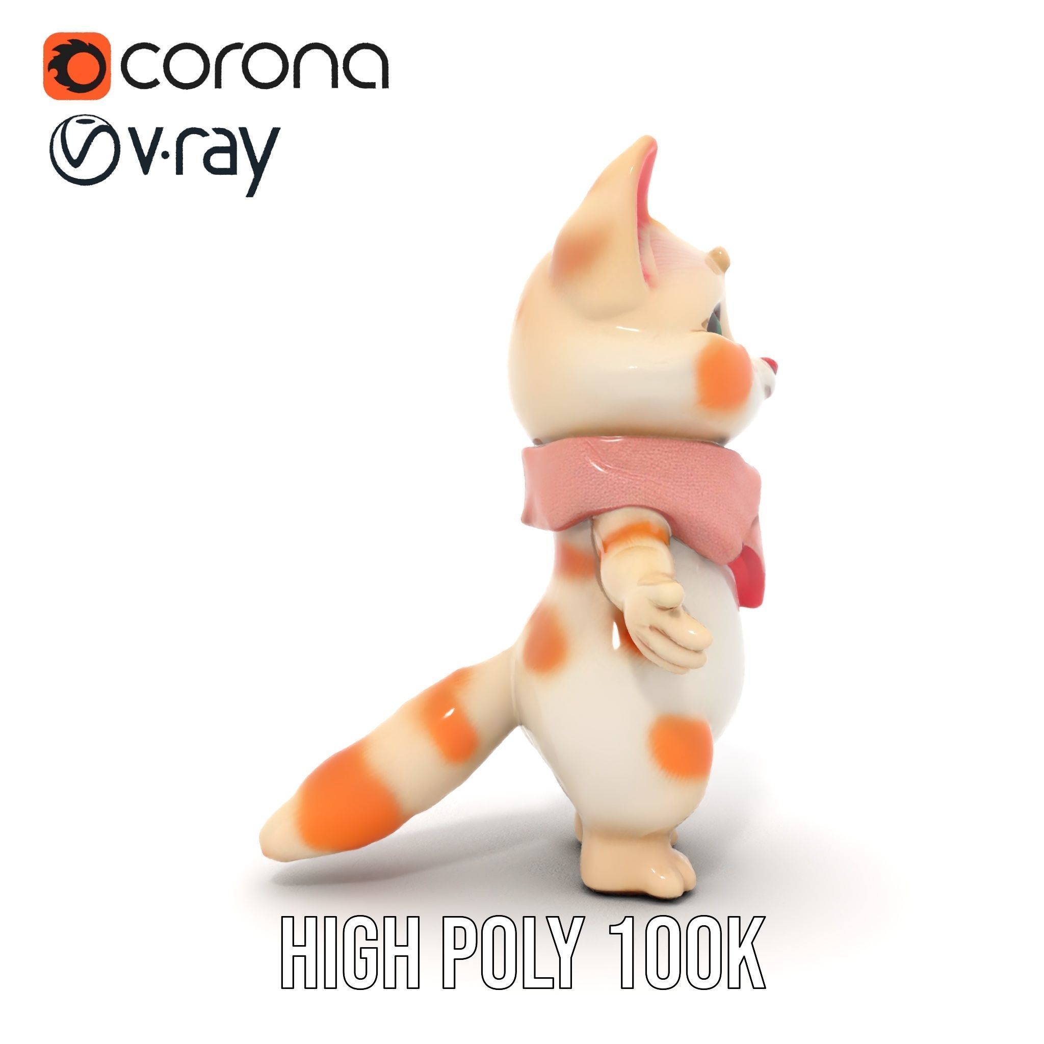 Playful Kitten with Bandana Rigged and Animated Model Low-poly 3D model_26