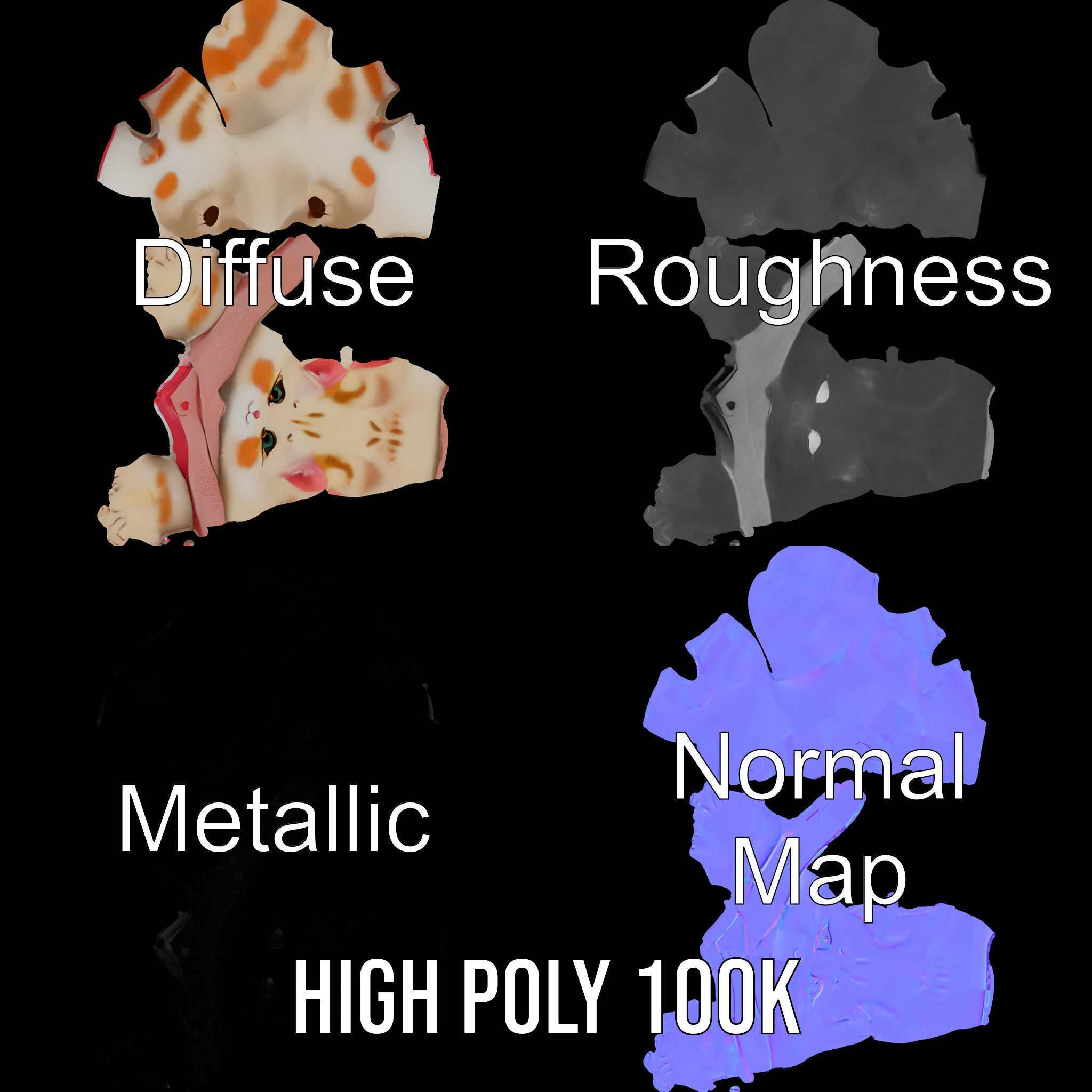 Playful Kitten with Bandana Rigged and Animated Model Low-poly 3D model_4