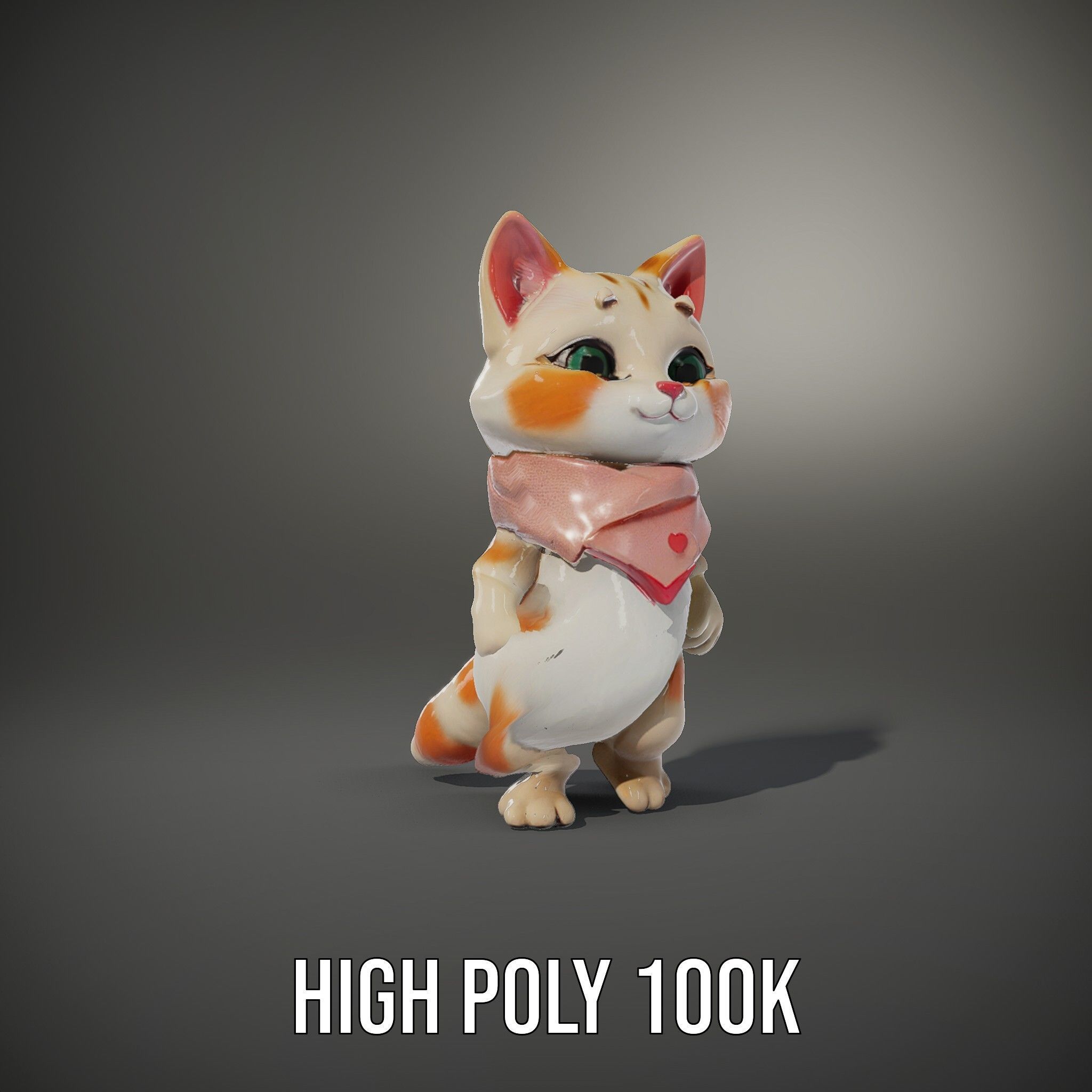 Playful Kitten with Bandana Rigged and Animated Model Low-poly 3D model_18