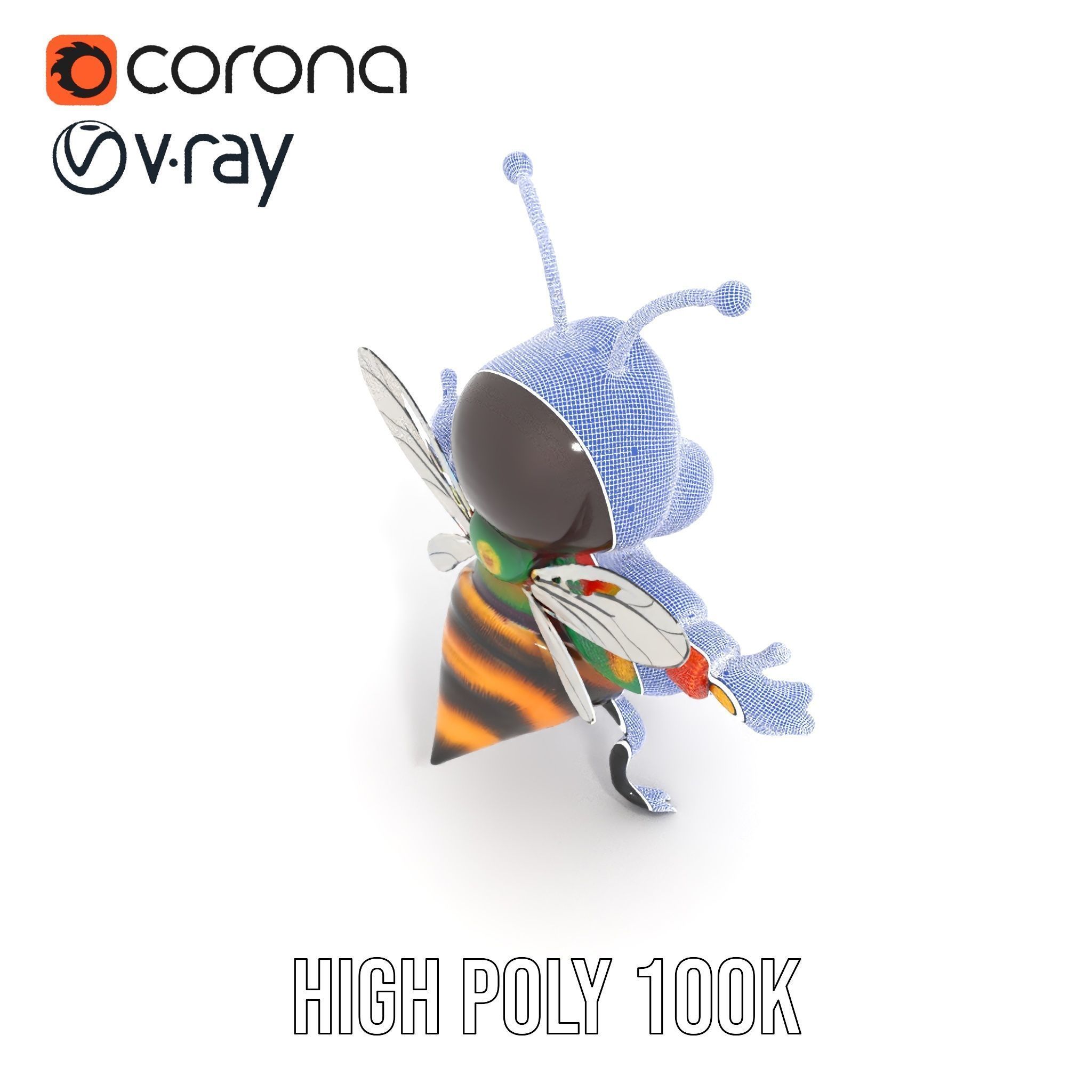 Colorful Bee Character Rigged and Animated Model Low-poly 3D model_26