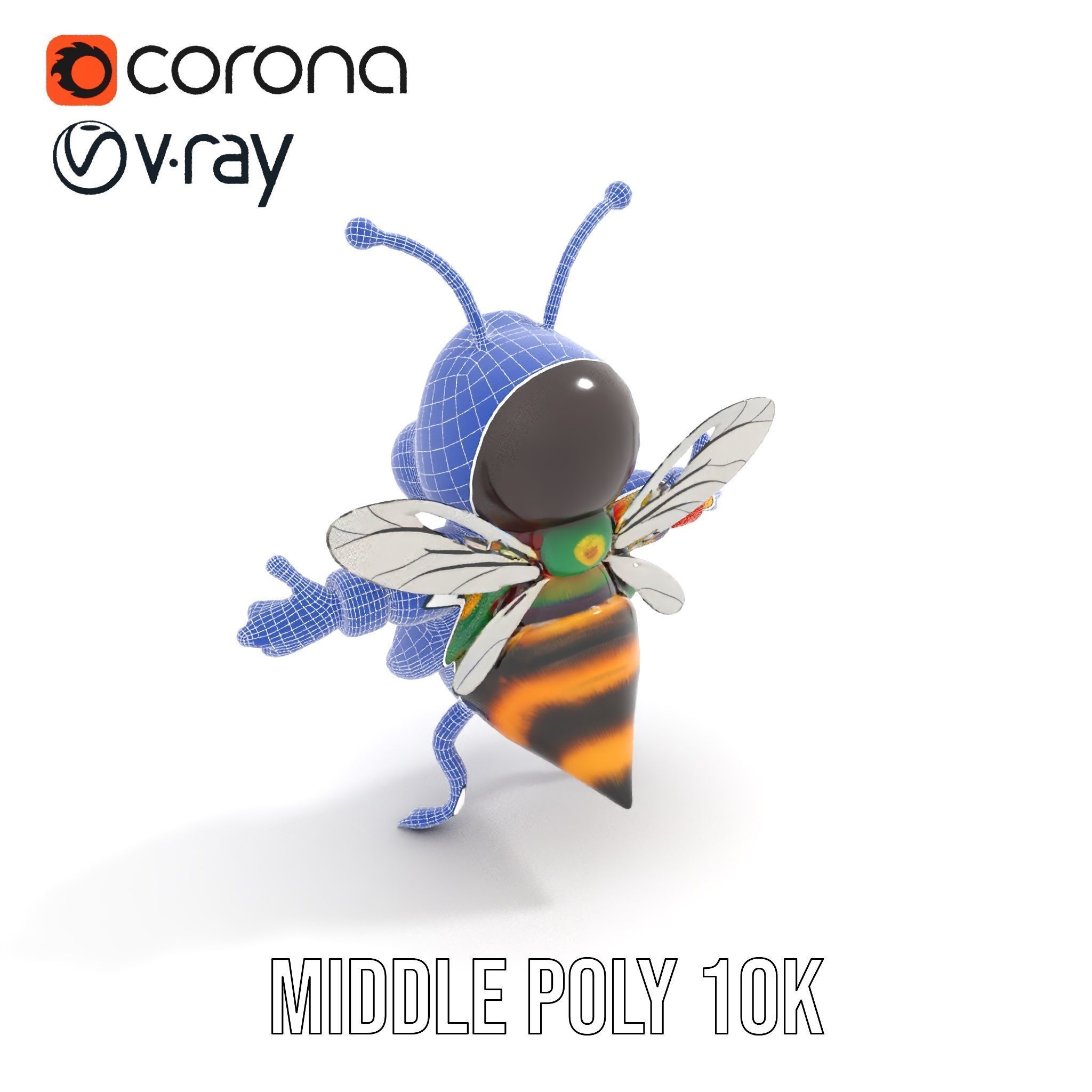 Colorful Bee Character Rigged and Animated Model Low-poly 3D model_22