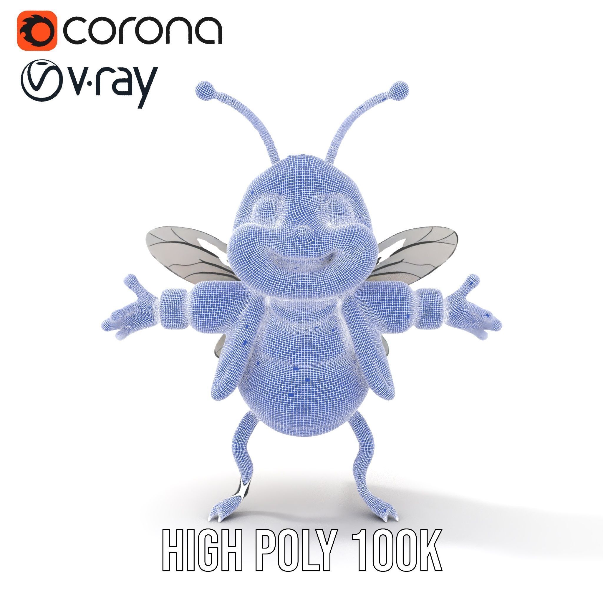 Colorful Bee Character Rigged and Animated Model Low-poly 3D model_32