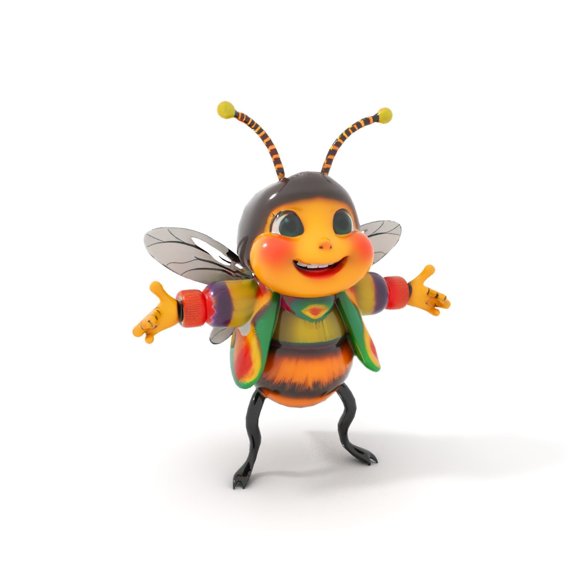 Colorful Bee Character Rigged and Animated Model Low-poly 3D model_10