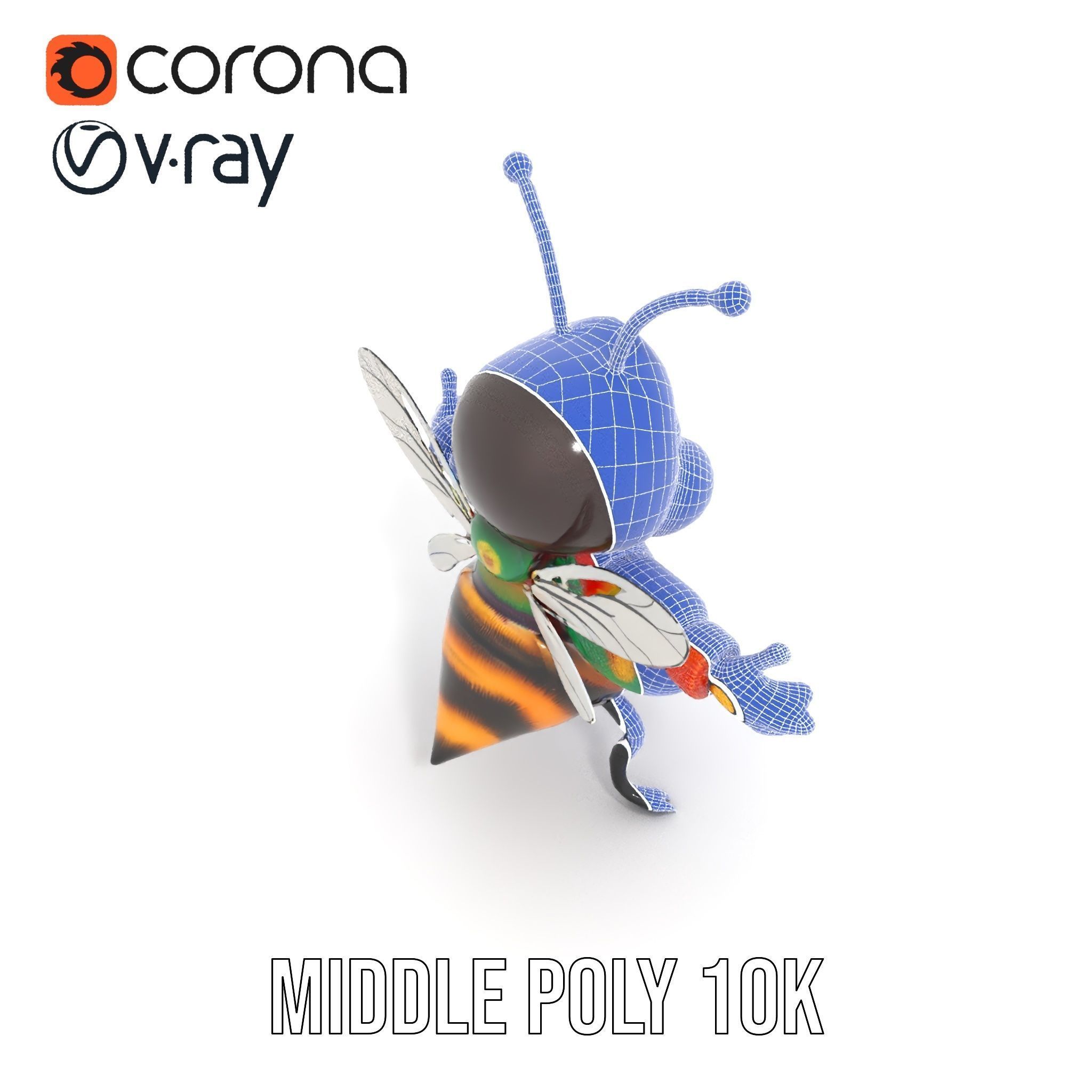 Colorful Bee Character Rigged and Animated Model Low-poly 3D model_35