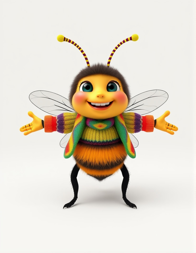 Colorful Bee Character Rigged and Animated Model Low-poly 3D model_3