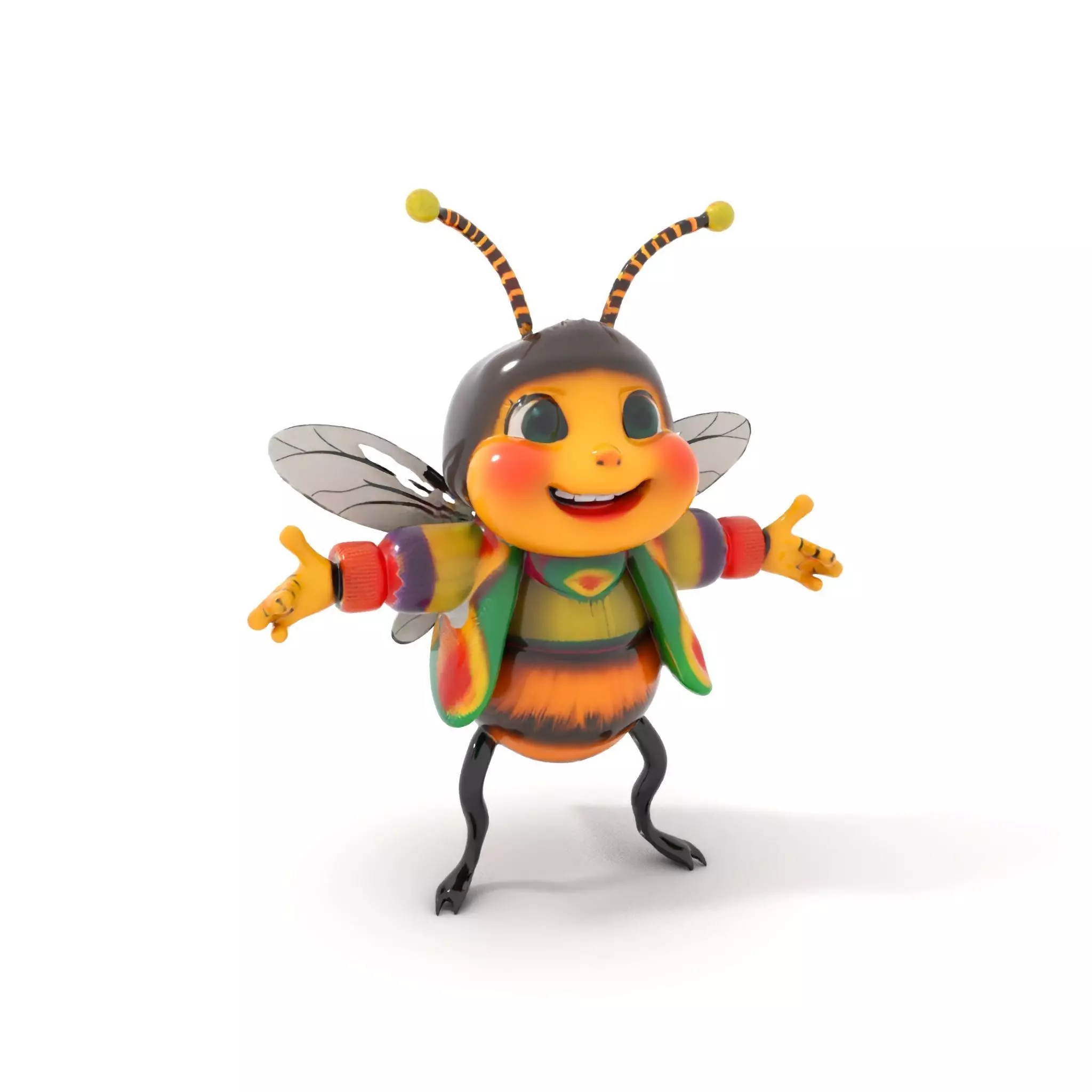 Colorful Bee Character Rigged and Animated Model Low-poly 3D model_0