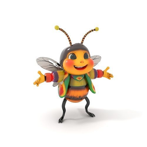 Colorful Bee Character Rigged and Animated Model Low-poly 3D model
