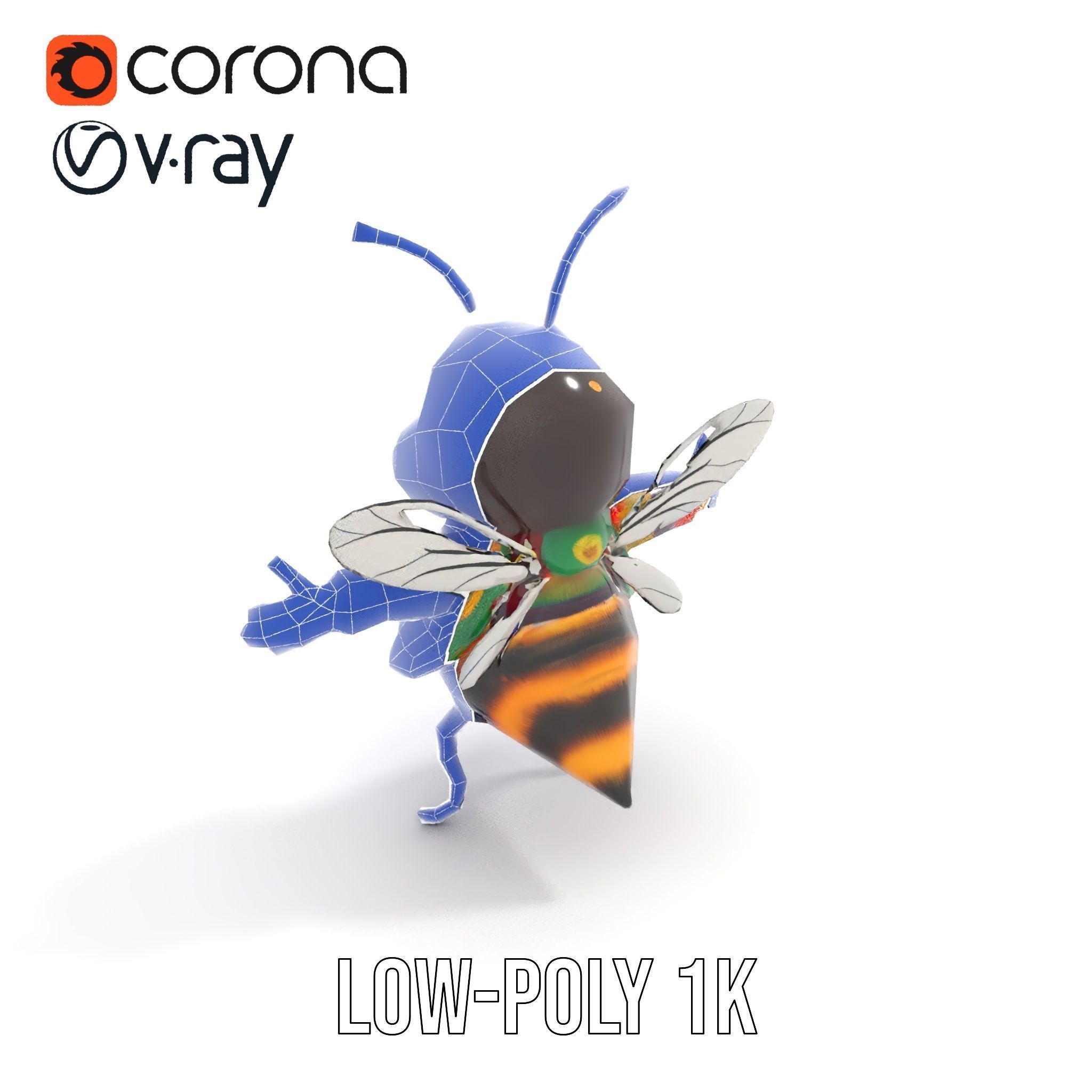 Colorful Bee Character Rigged and Animated Model Low-poly 3D model_25