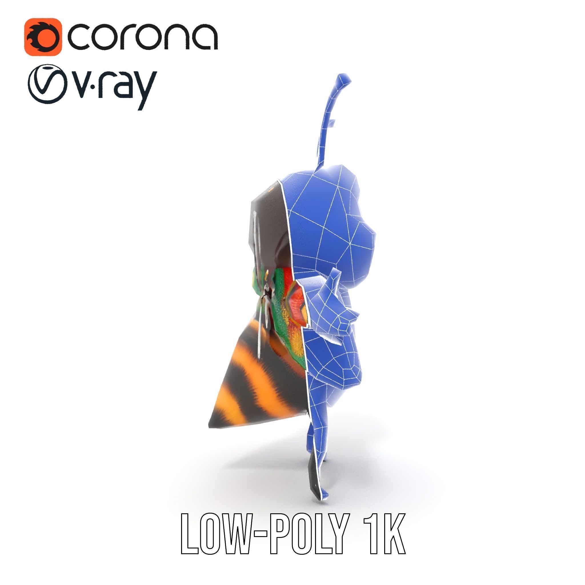 Colorful Bee Character Rigged and Animated Model Low-poly 3D model_11