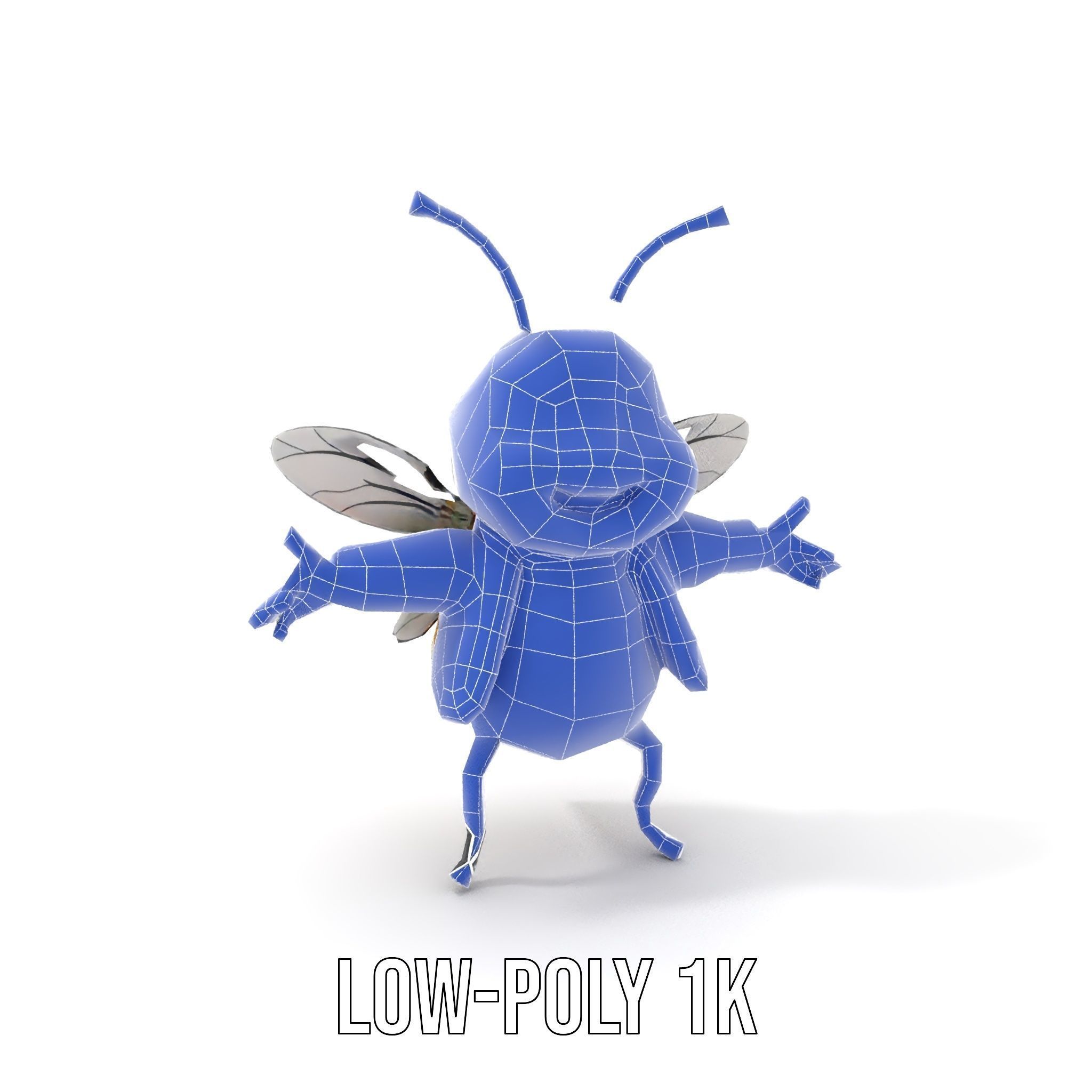 Colorful Bee Character Rigged and Animated Model Low-poly 3D model_17