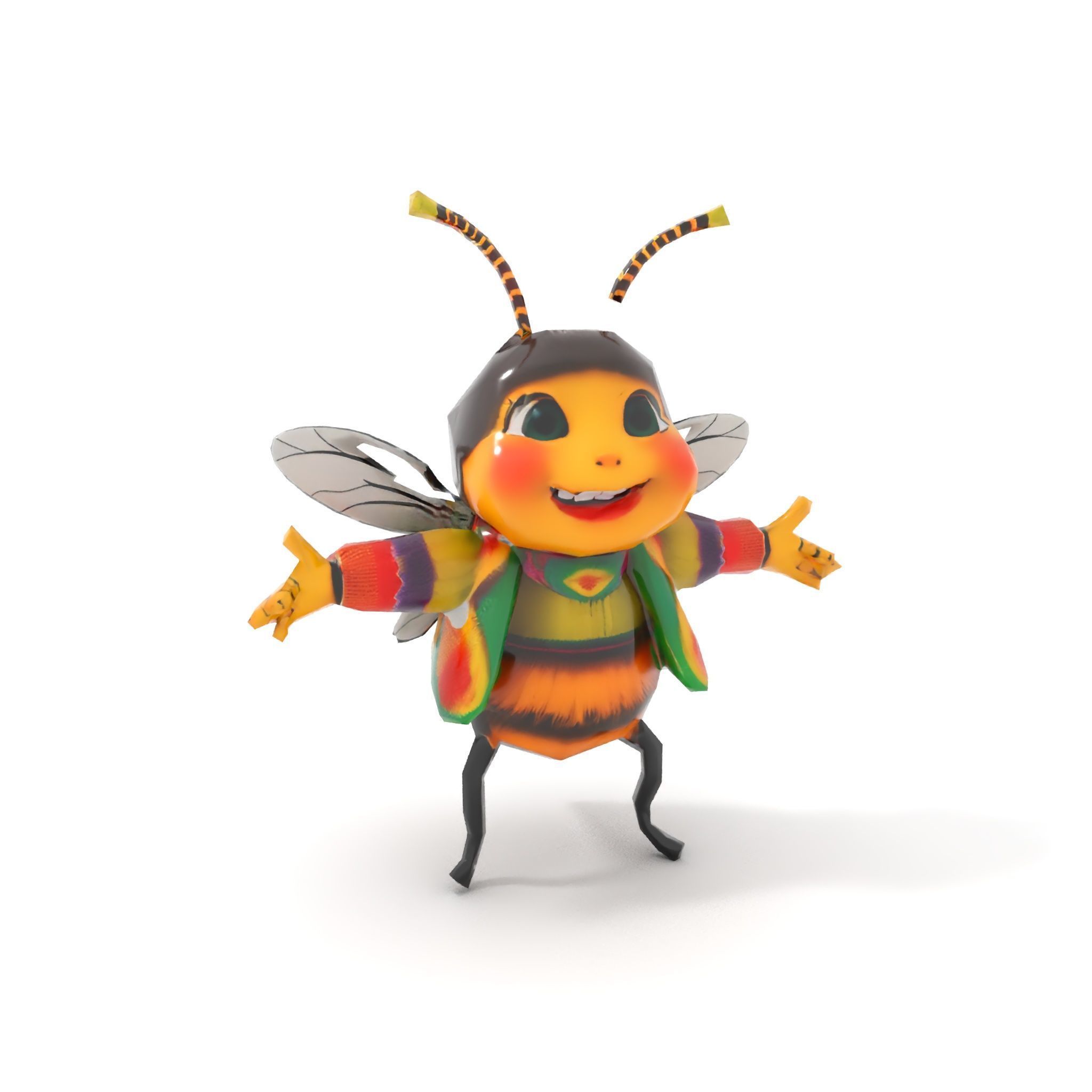 Colorful Bee Character Rigged and Animated Model Low-poly 3D model_9