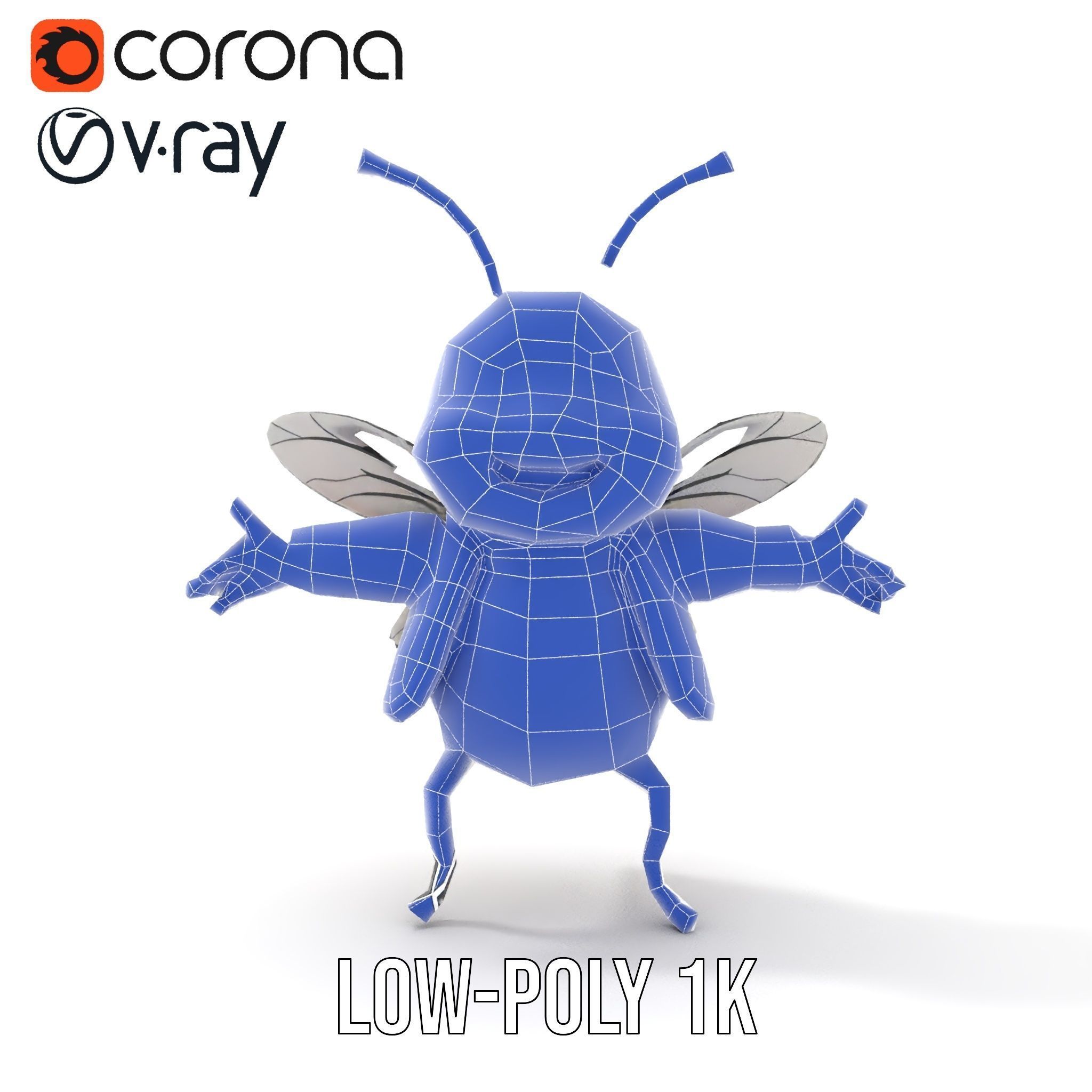 Colorful Bee Character Rigged and Animated Model Low-poly 3D model_28