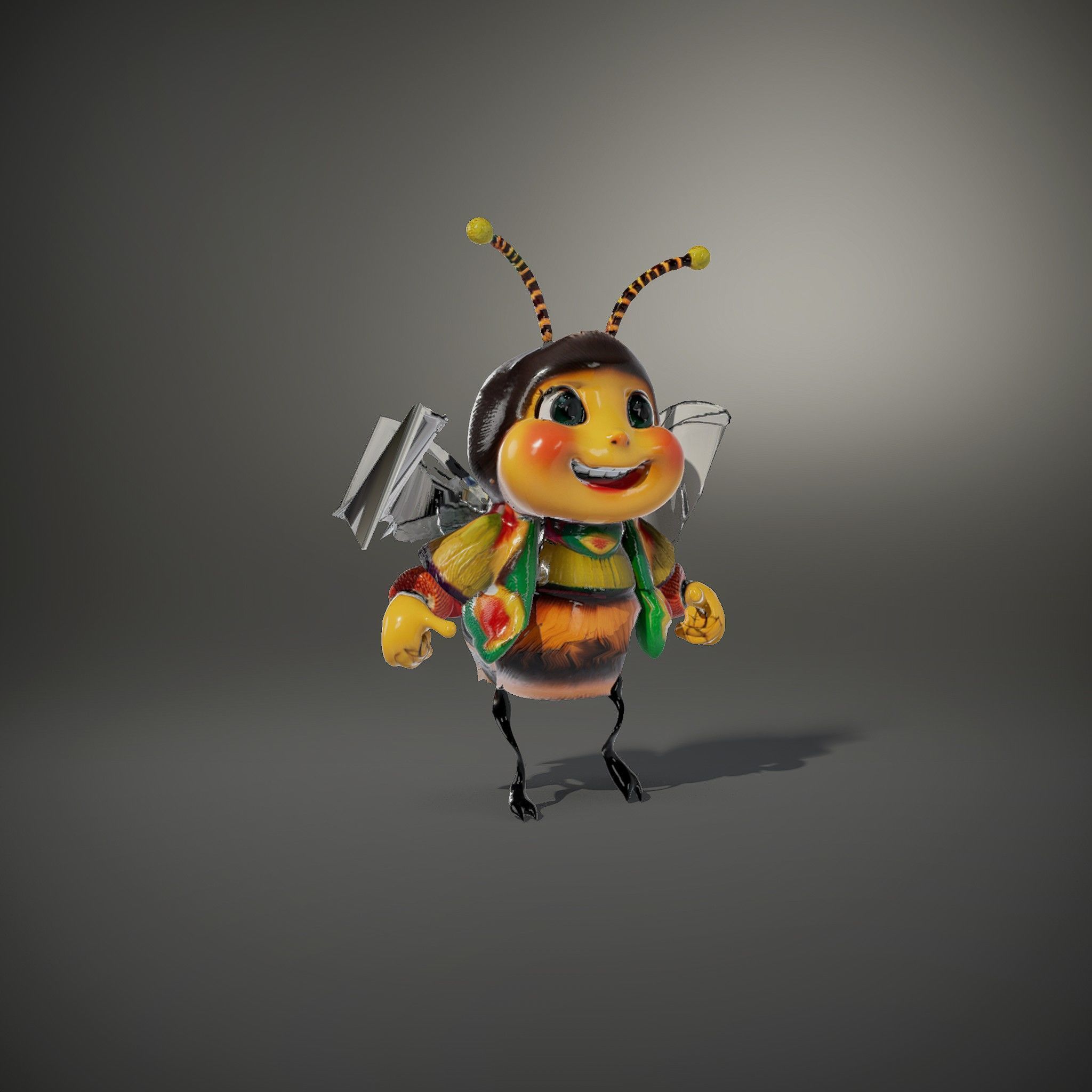 Colorful Bee Character Rigged and Animated Model Low-poly 3D model_37