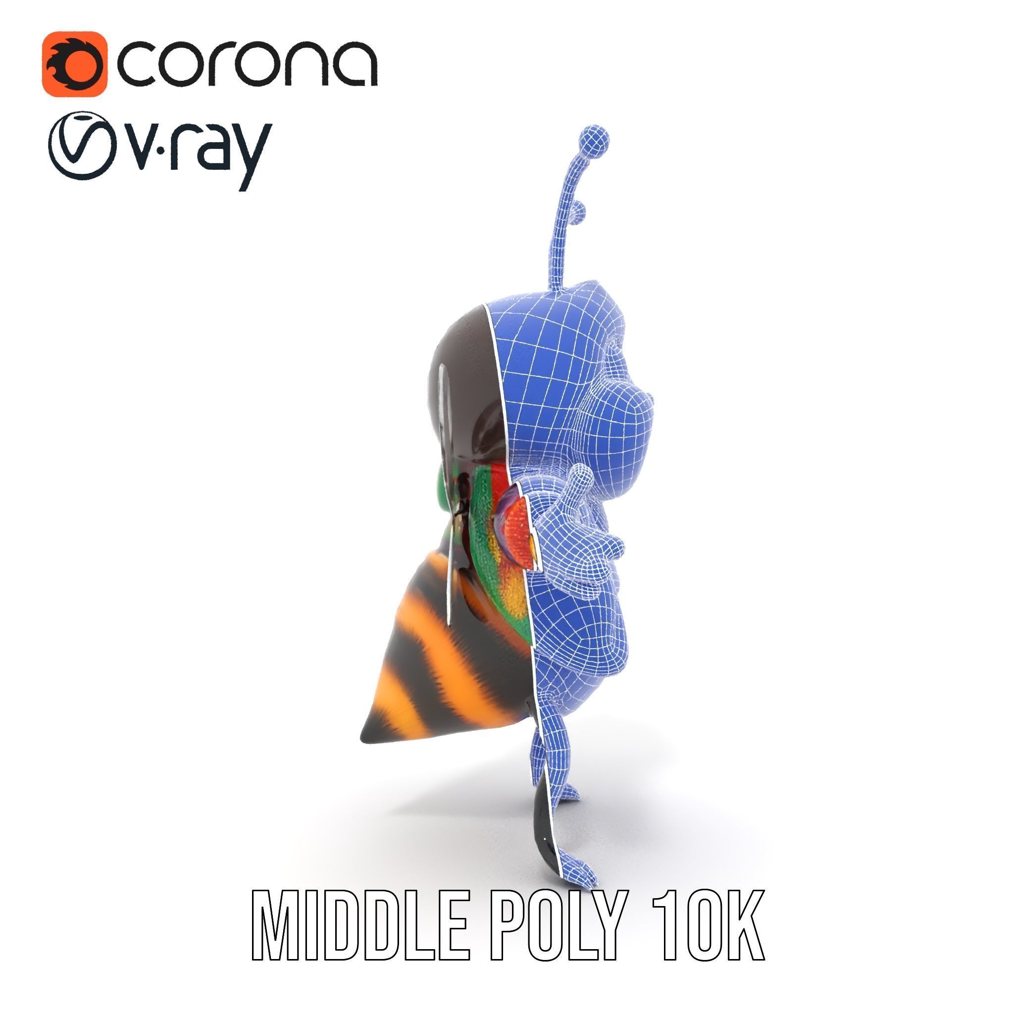 Colorful Bee Character Rigged and Animated Model Low-poly 3D model_33