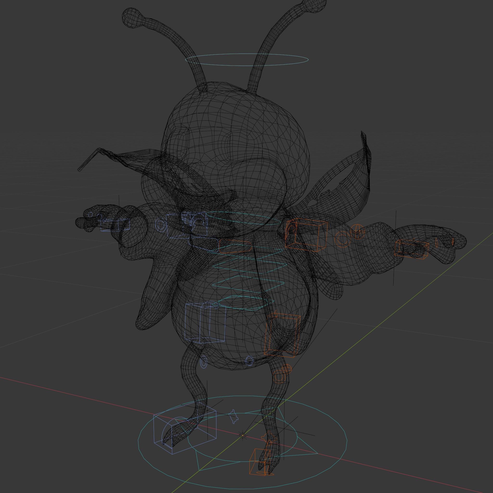 Colorful Bee Character Rigged and Animated Model Low-poly 3D model_7