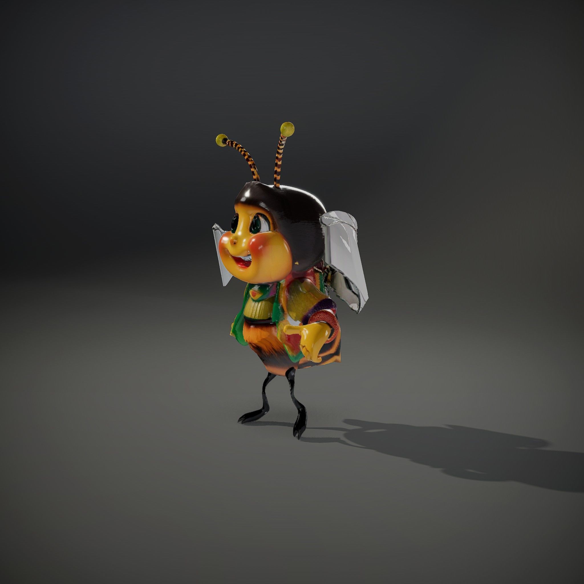 Colorful Bee Character Rigged and Animated Model Low-poly 3D model_36