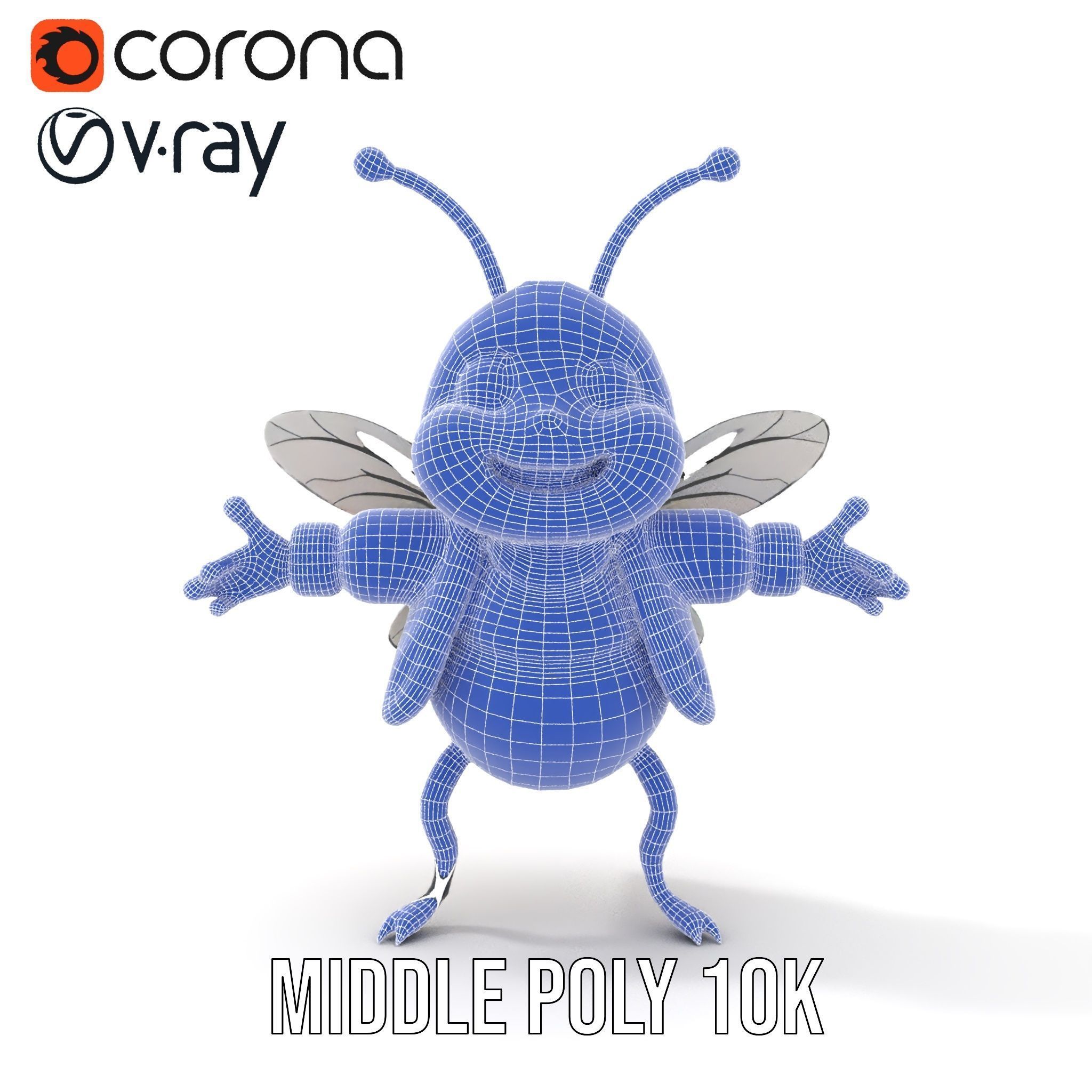 Colorful Bee Character Rigged and Animated Model Low-poly 3D model_27