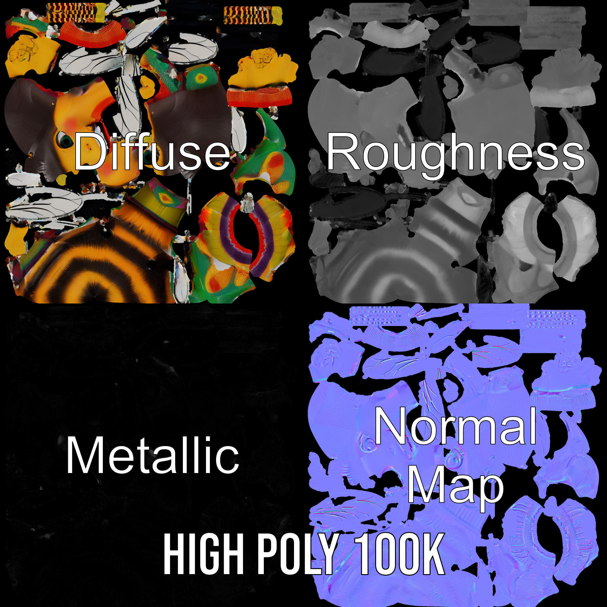 Colorful Bee Character Rigged and Animated Model Low-poly 3D model_4