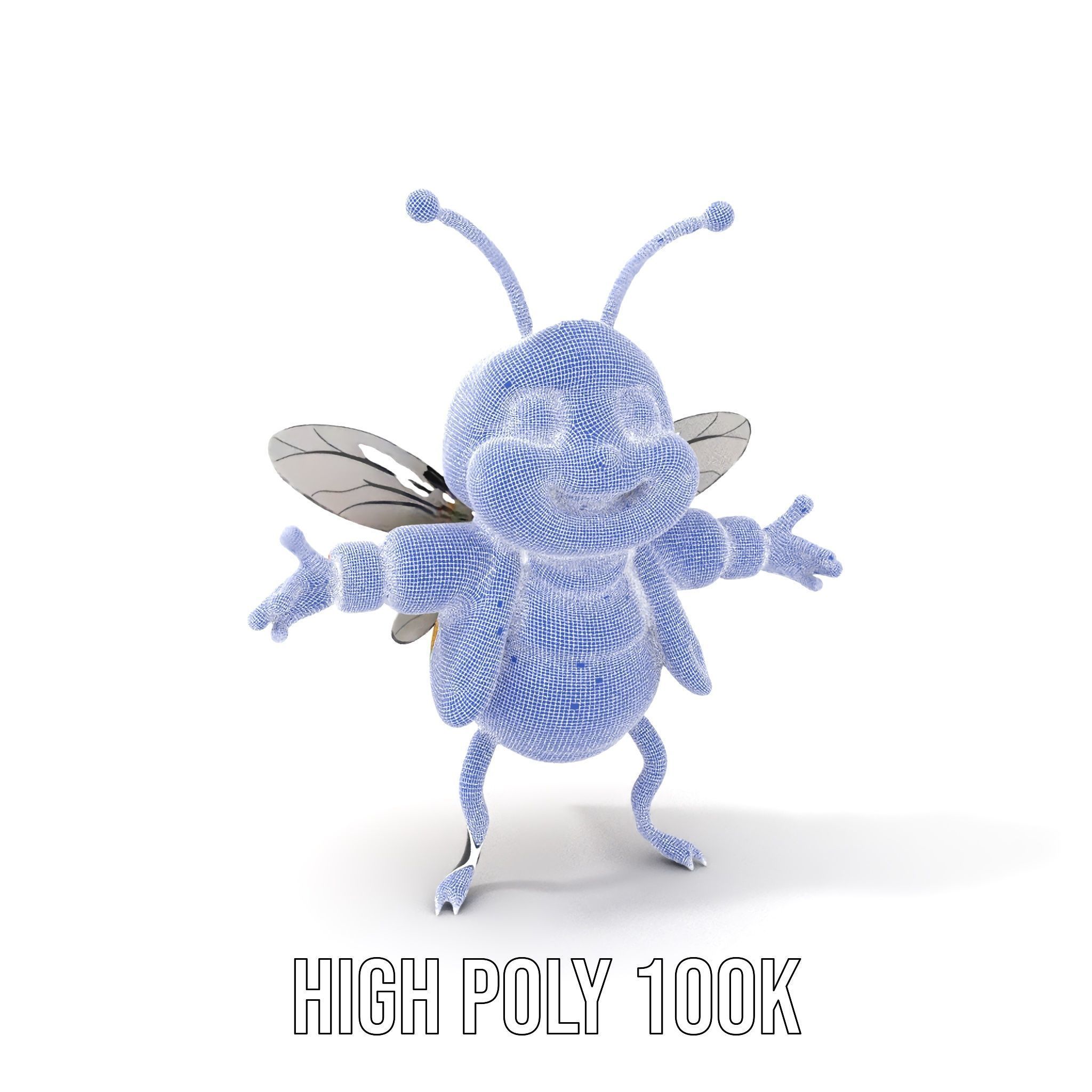 Colorful Bee Character Rigged and Animated Model Low-poly 3D model_5