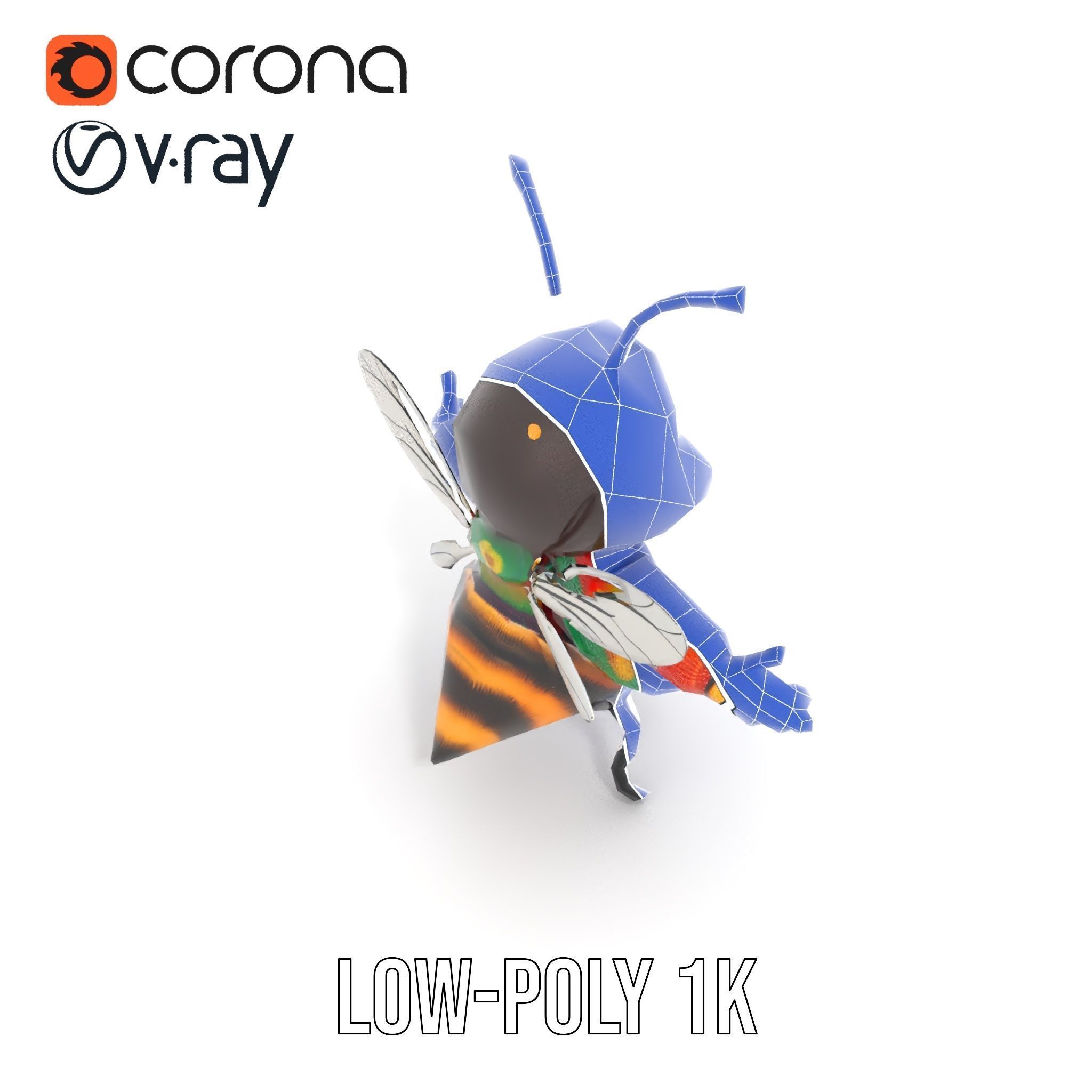 Colorful Bee Character Rigged and Animated Model Low-poly 3D model_31