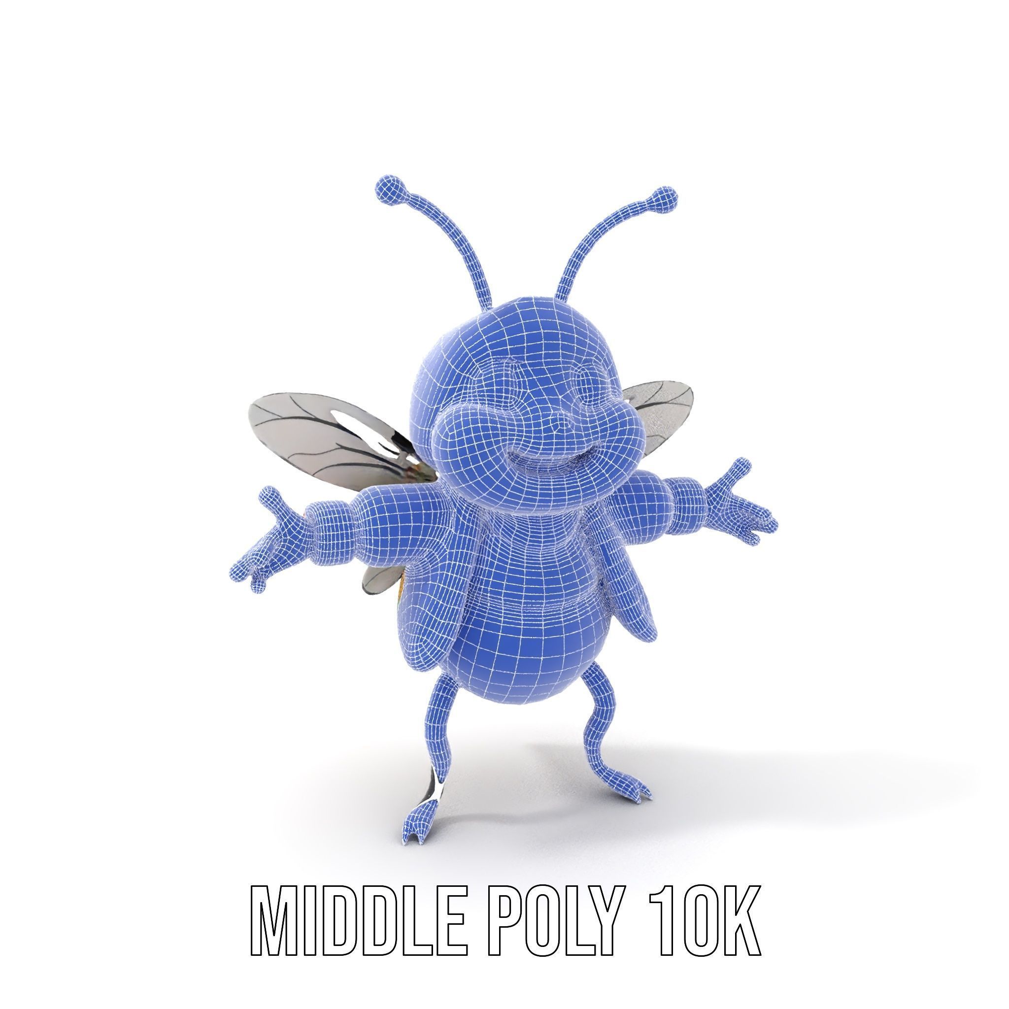Colorful Bee Character Rigged and Animated Model Low-poly 3D model_16