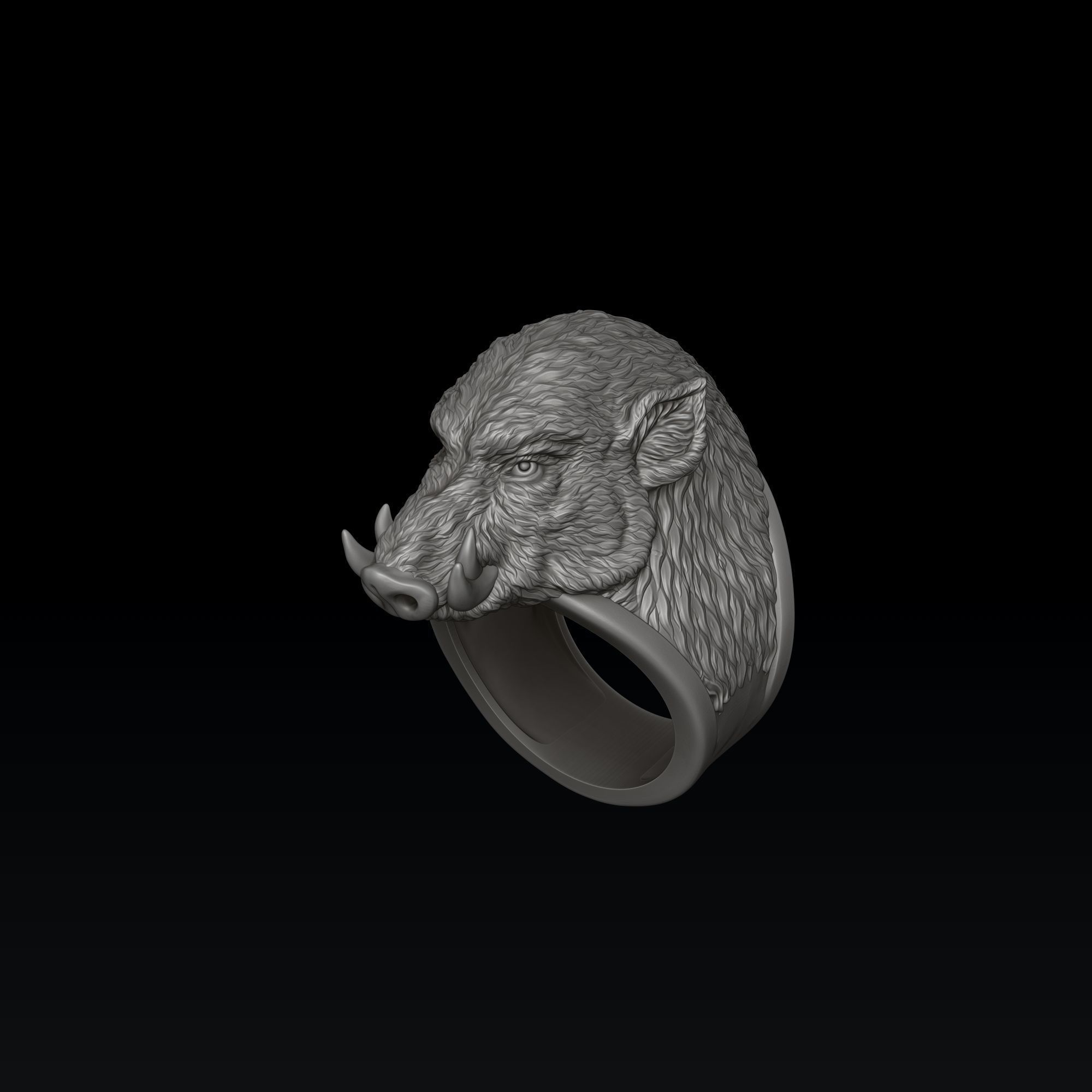 Wild Boar Ring 3D print model_7