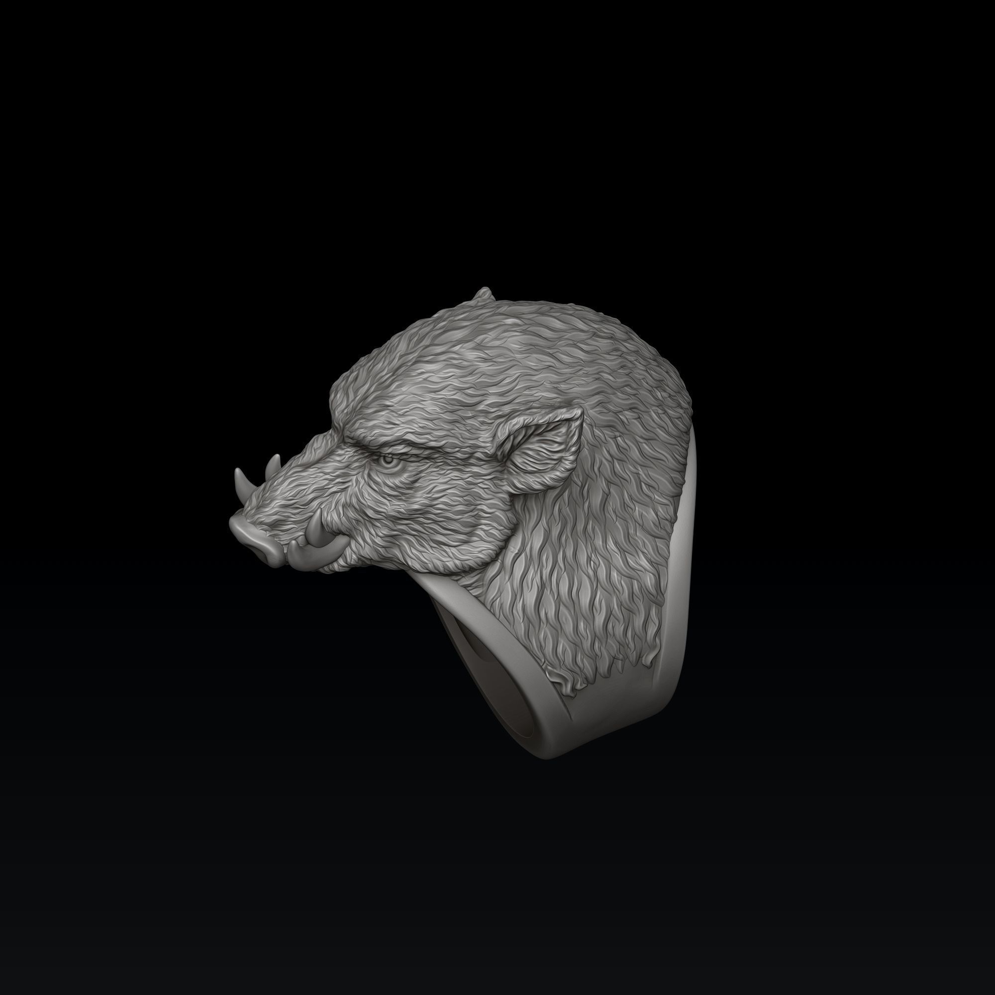 Wild Boar Ring 3D print model_2