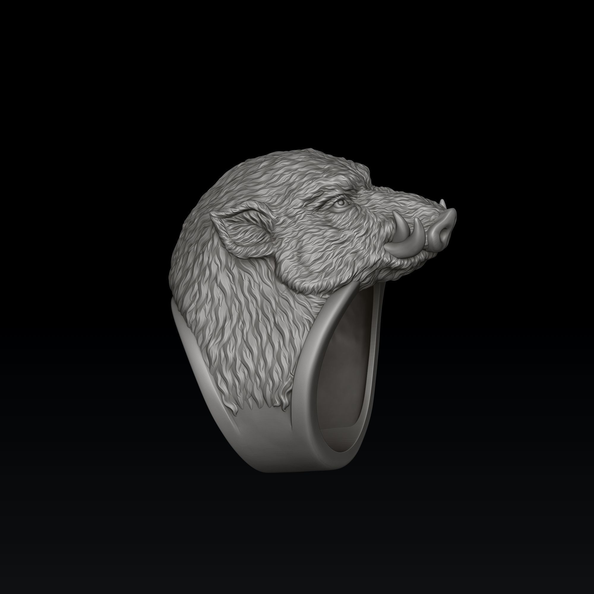Wild Boar Ring 3D print model_5