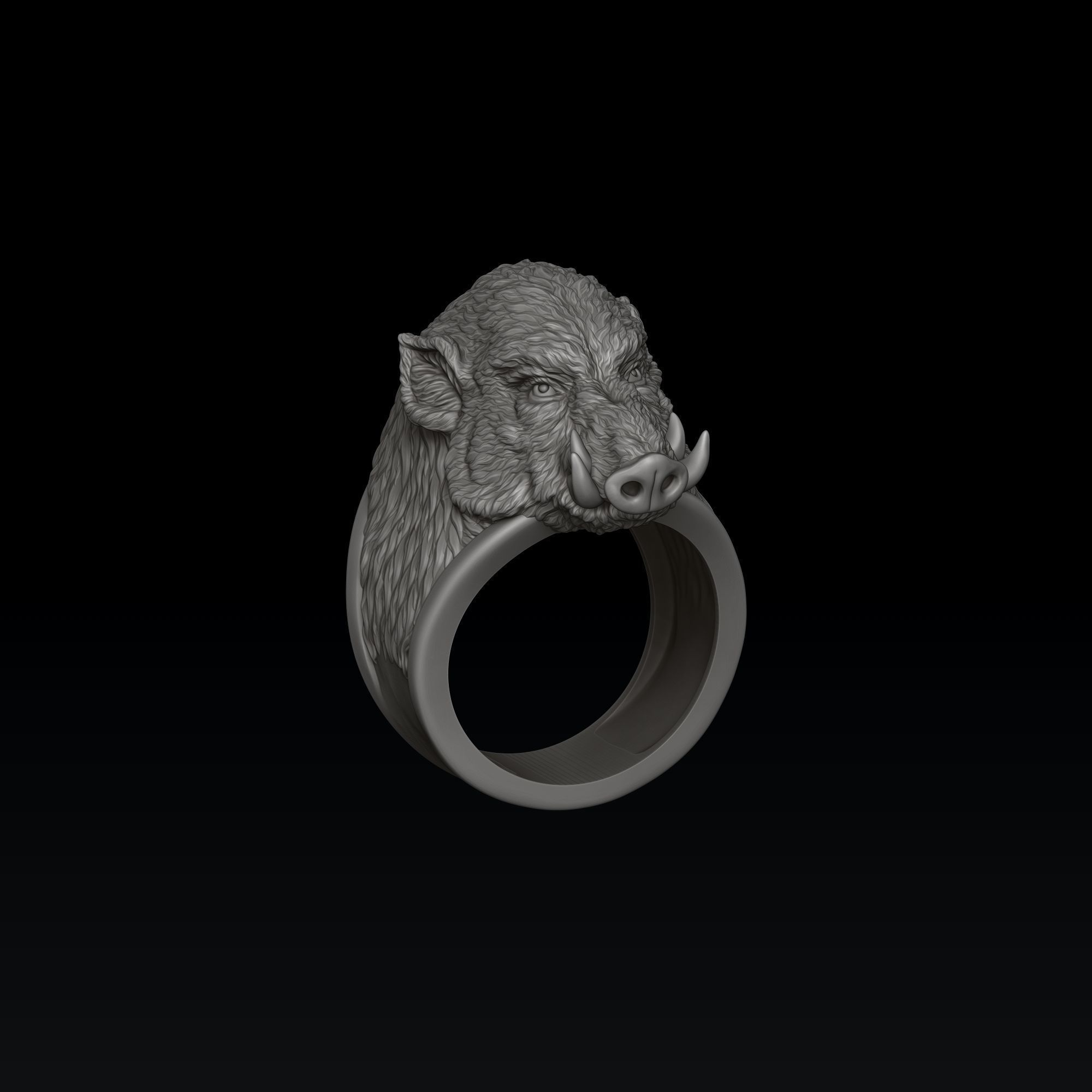 Wild Boar Ring 3D print model_4