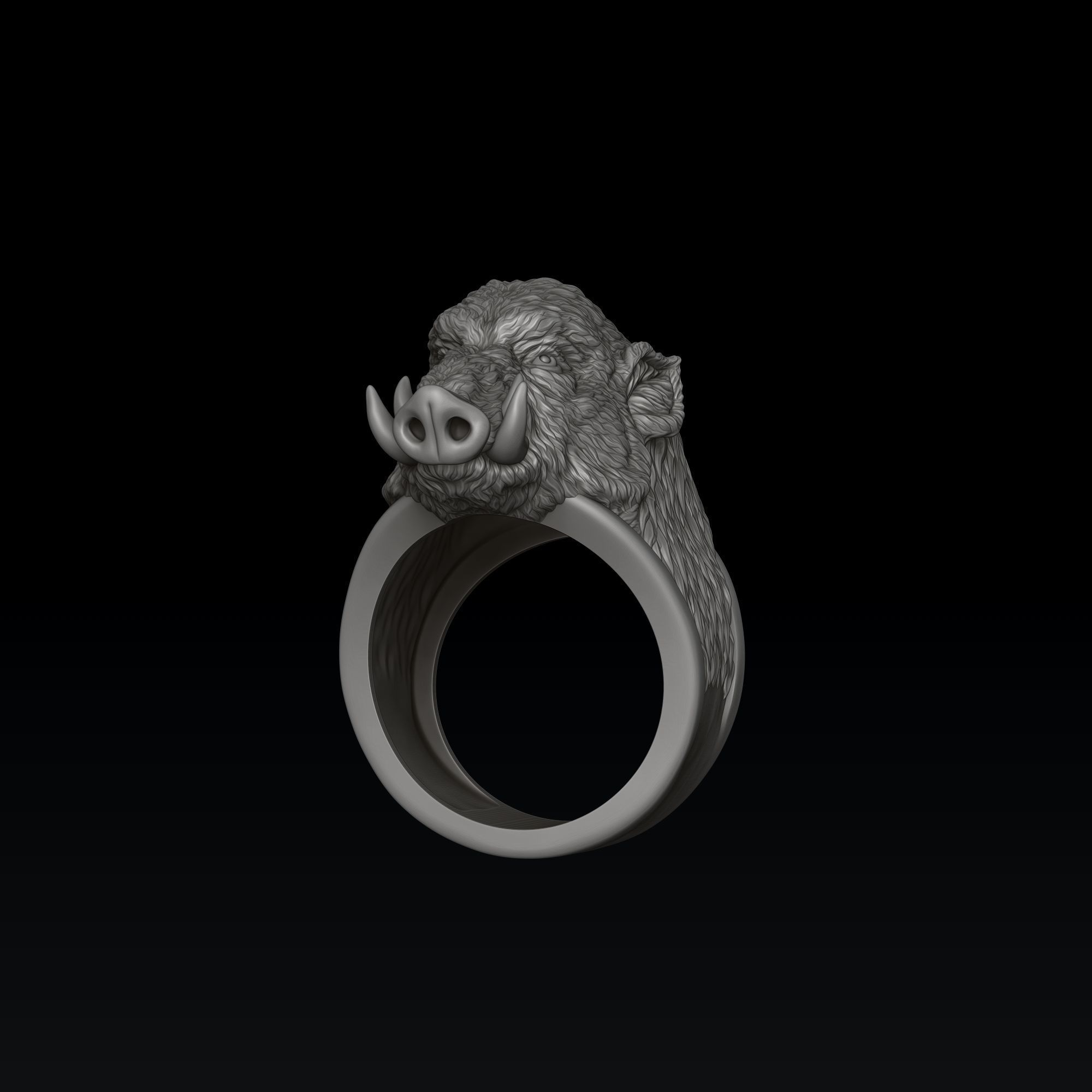 Wild Boar Ring 3D print model_6