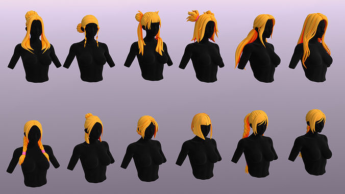 Stylized Hair Pack 02 Low-poly 3D model