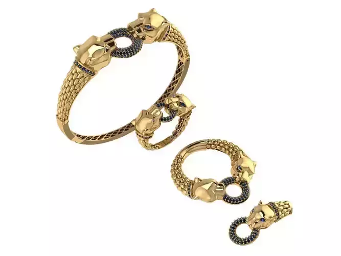 Golden Panther Head Jewelry Set  3D Model Collection 3D print model