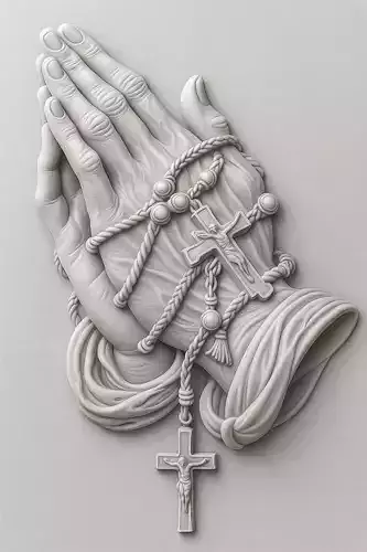 Praying Hands with Rosary 3D Bas Relief  3D print model