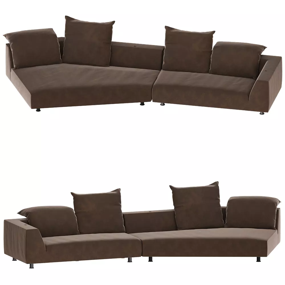 Modern Brown Velvet Sectional Sofa  3D model_0