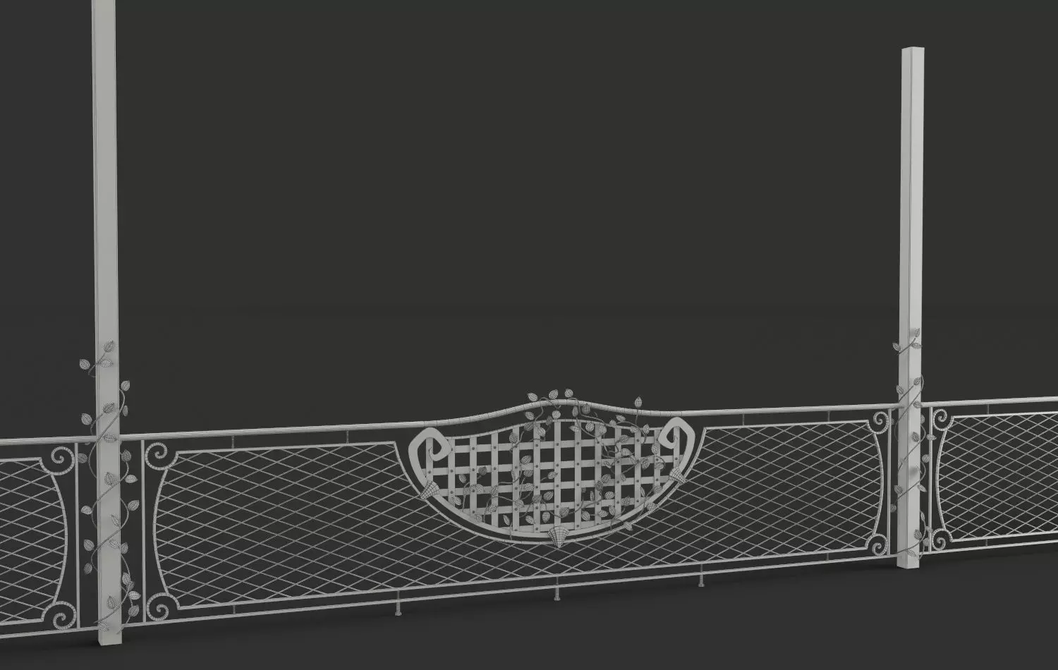 Wrought Metal Decorative Fence 3D model_1