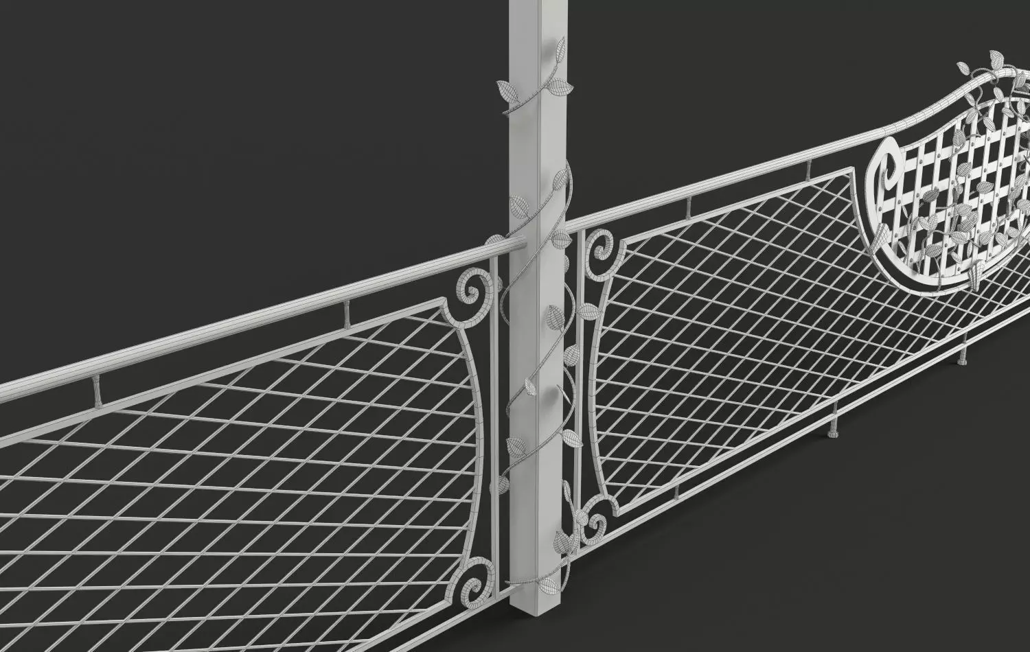 Wrought Metal Decorative Fence 3D model_3