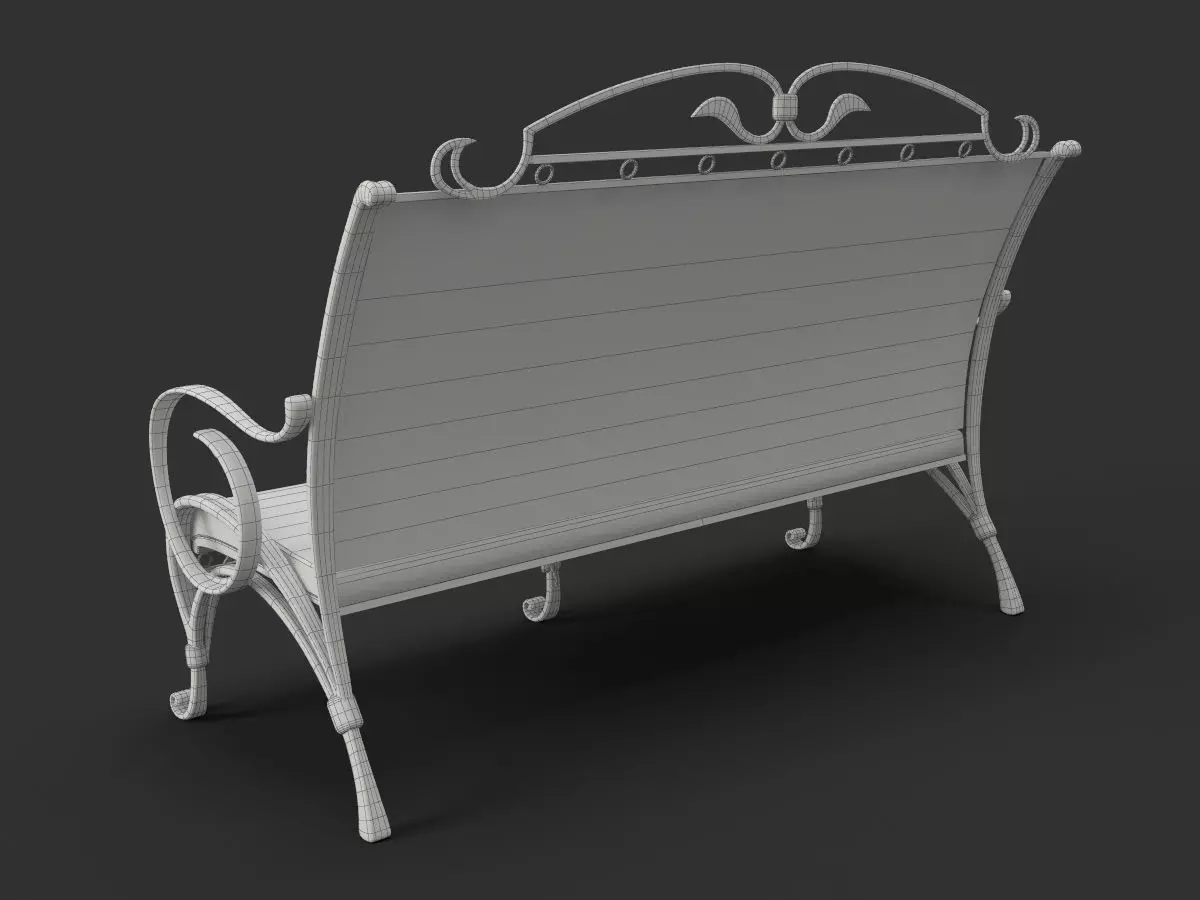 Wrought Garden Furniture - Bench Coffee Table and Pergola 3D model_4