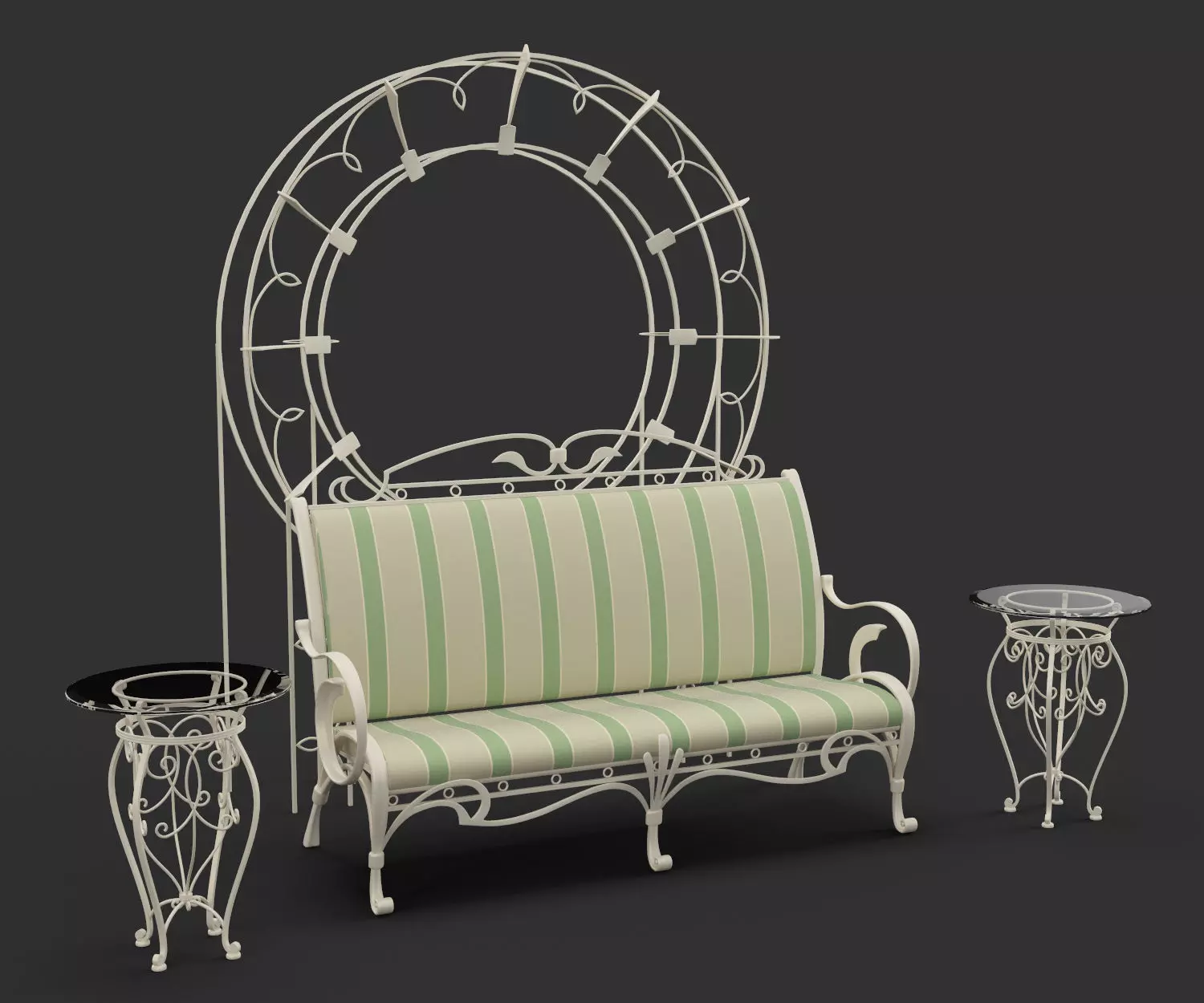 Wrought Garden Furniture - Bench Coffee Table and Pergola 3D model_0