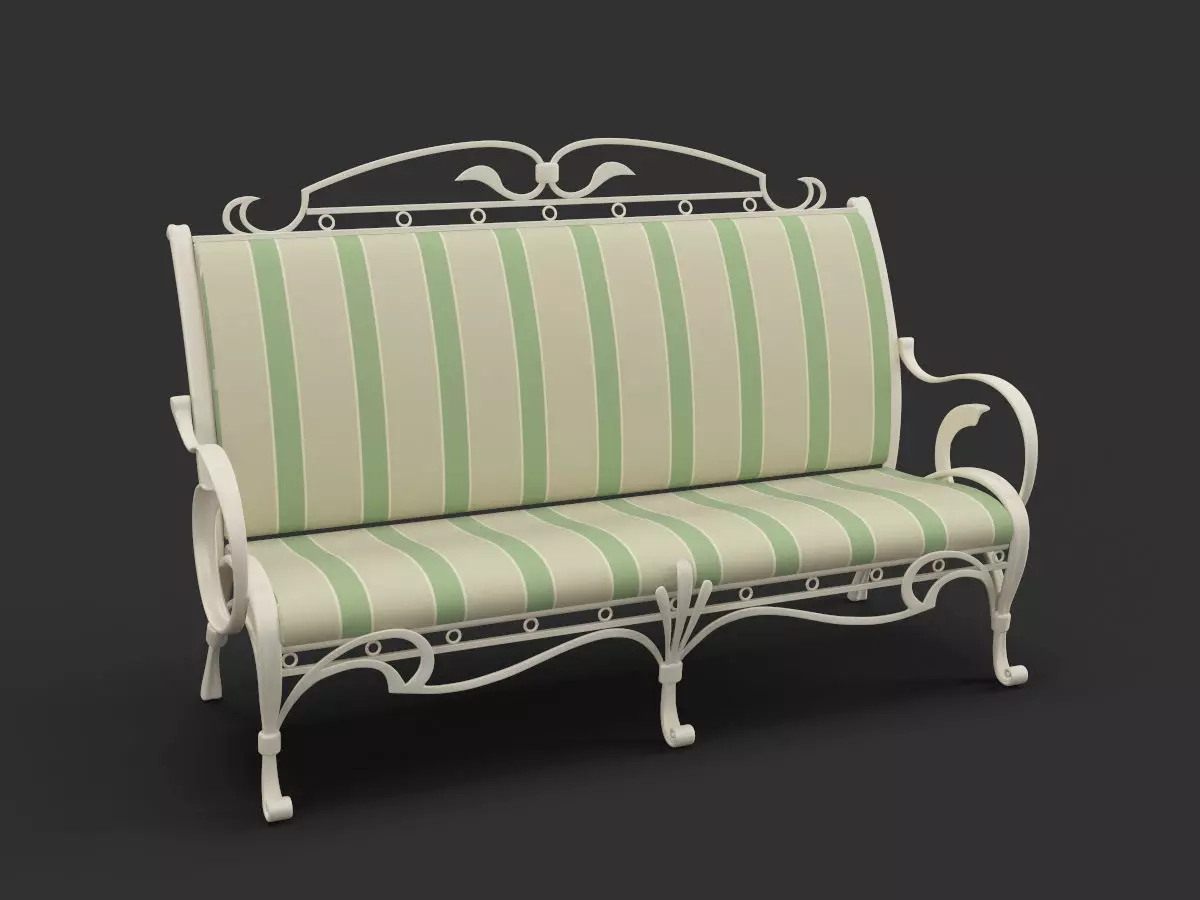Wrought Garden Furniture - Bench Coffee Table and Pergola 3D model_2