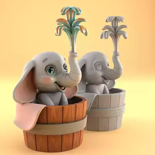 Cute Elephant in Bucket 3D Model STL File 3D print model