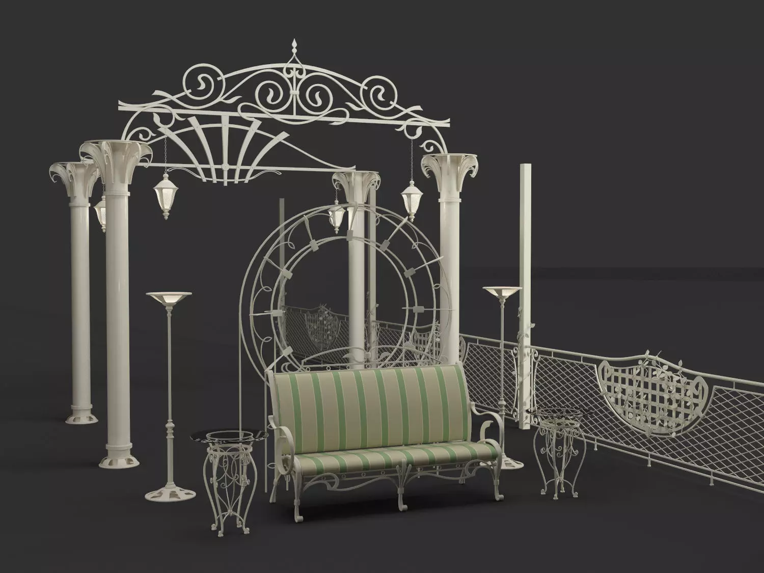 Collection of Wrought Decorative Elements and Garden Furniture 3D model_0